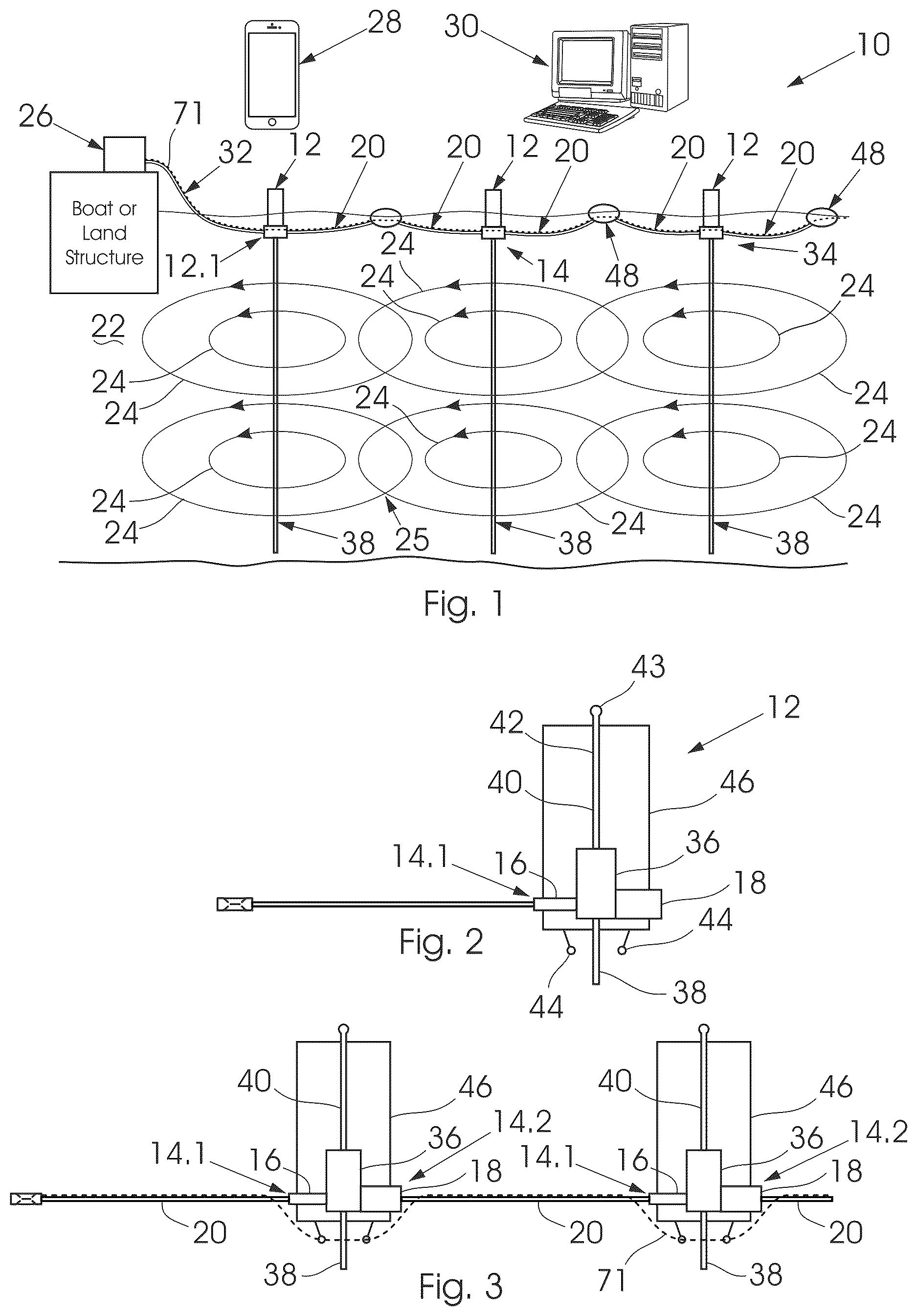 Patent US12616187 Figure 1 – System and method for deterring aquatic animals by remote control of electromagnetic barrier