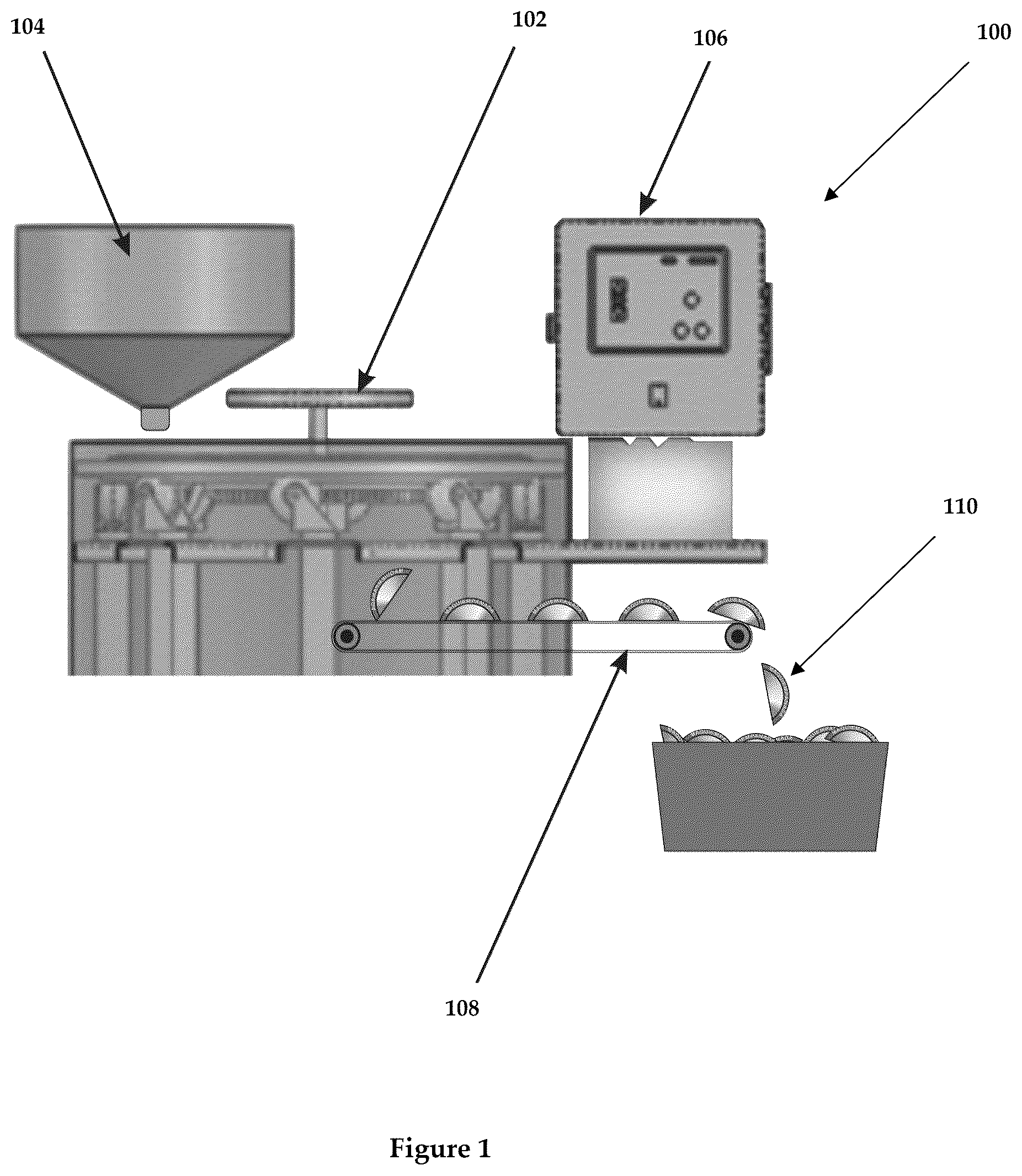 Patent US12616211 Figure 1 – Automatic rotary empanada machine