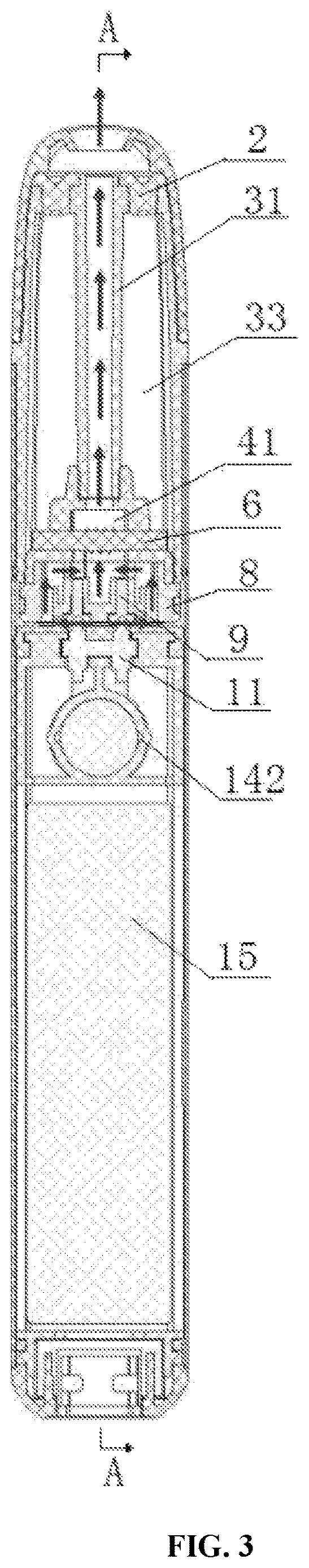Patent US12616247 Figure 2 – Aerosol generating device and atomizer with improved airflow and leakage prevention