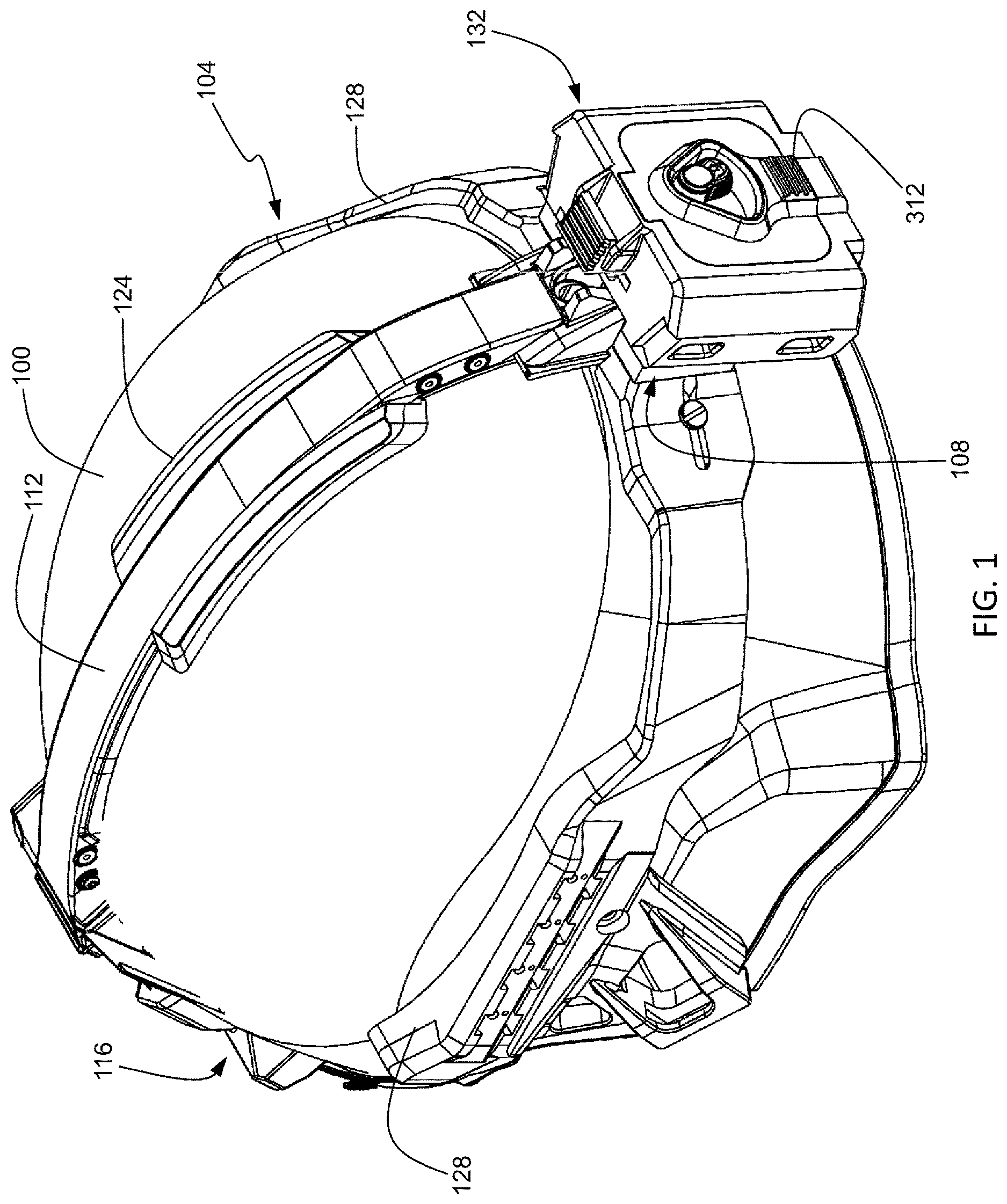Patent US12616265 Figure 1 – Bridge link battery system for helmet mount assembly