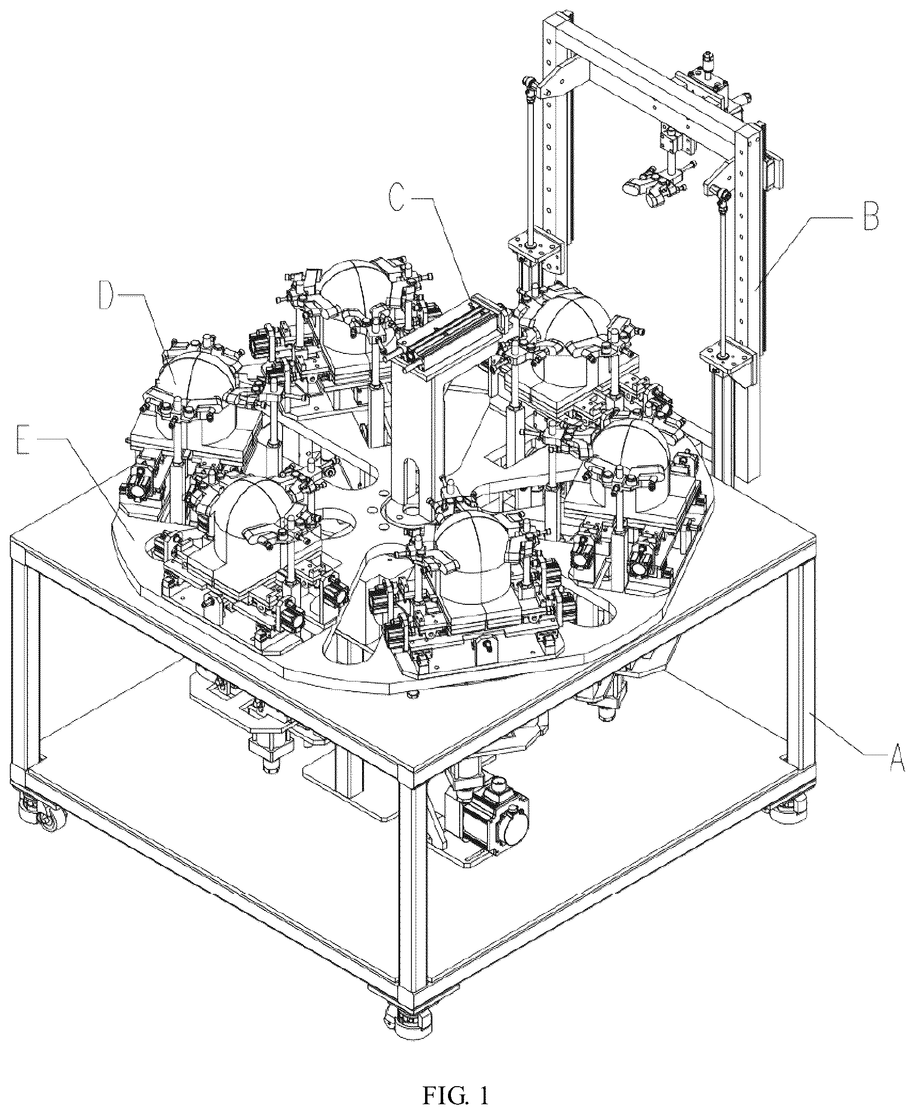 Patent US12616269 Figure 1 – Multi-station rotating hat ironing machine for hat making industry