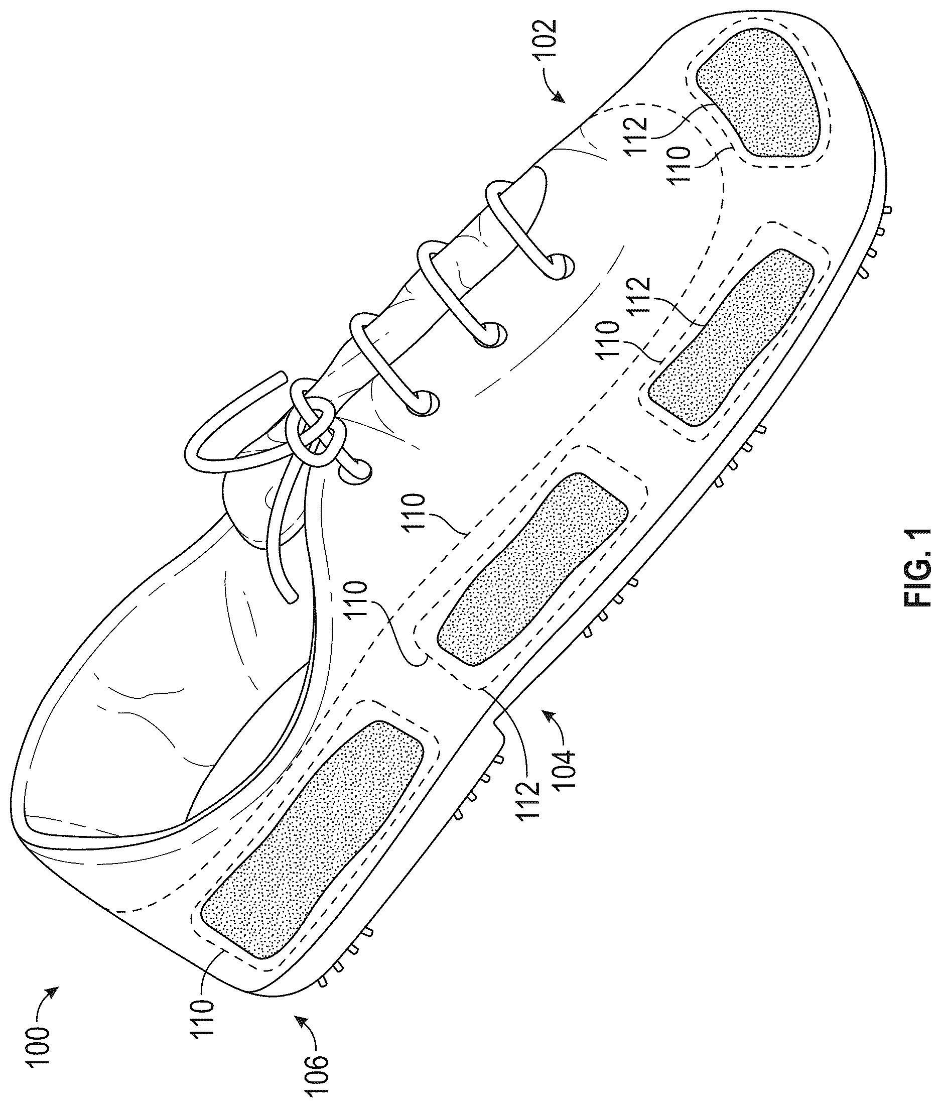 Patent US12616270 Figure 1 – Footwear having an integral heater