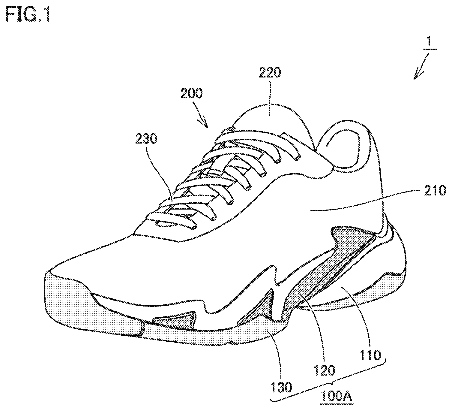 Patent US12616276 Figure 1 – Shoe sole and shoe