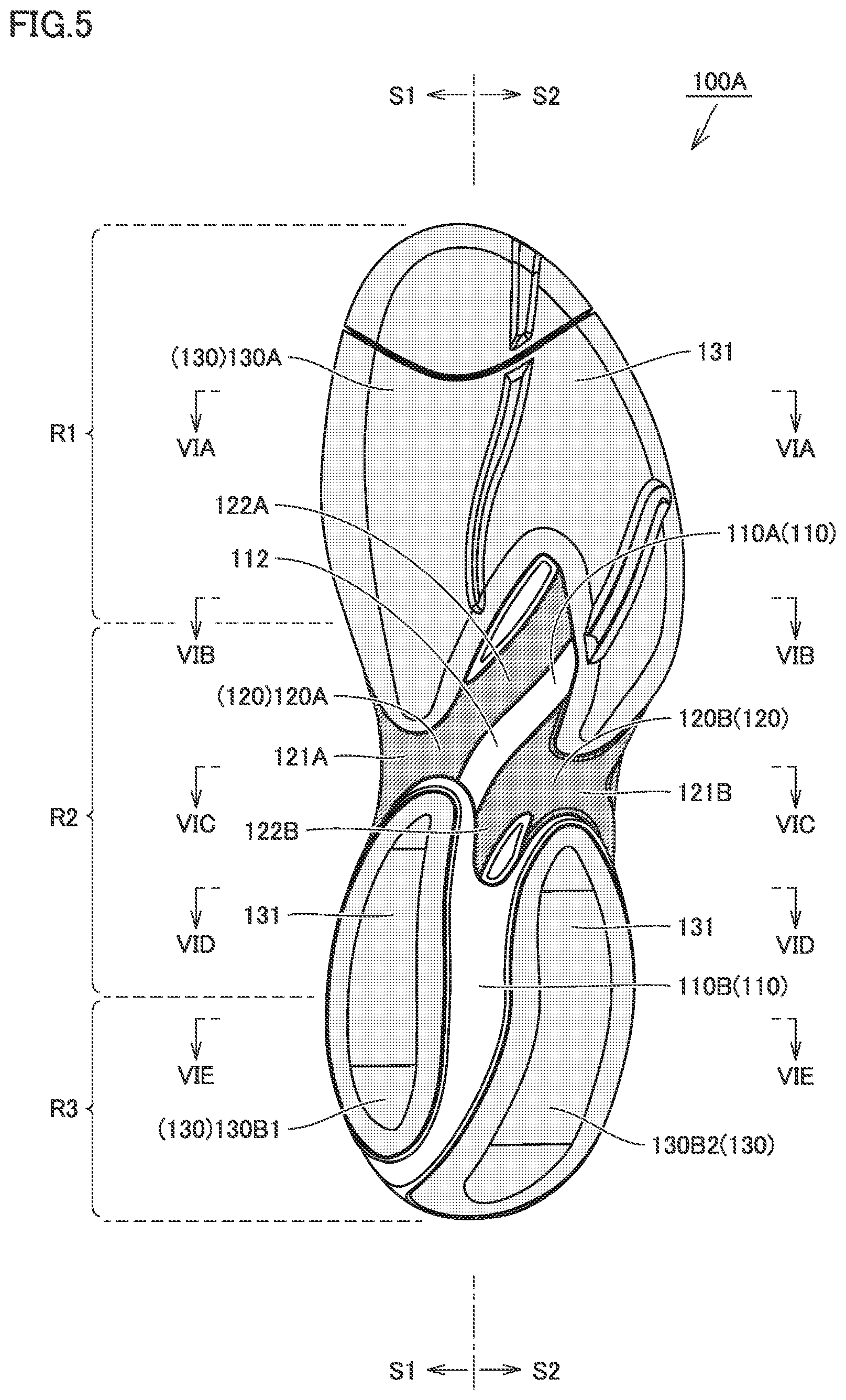 Patent US12616276 Figure 5 – Shoe sole and shoe