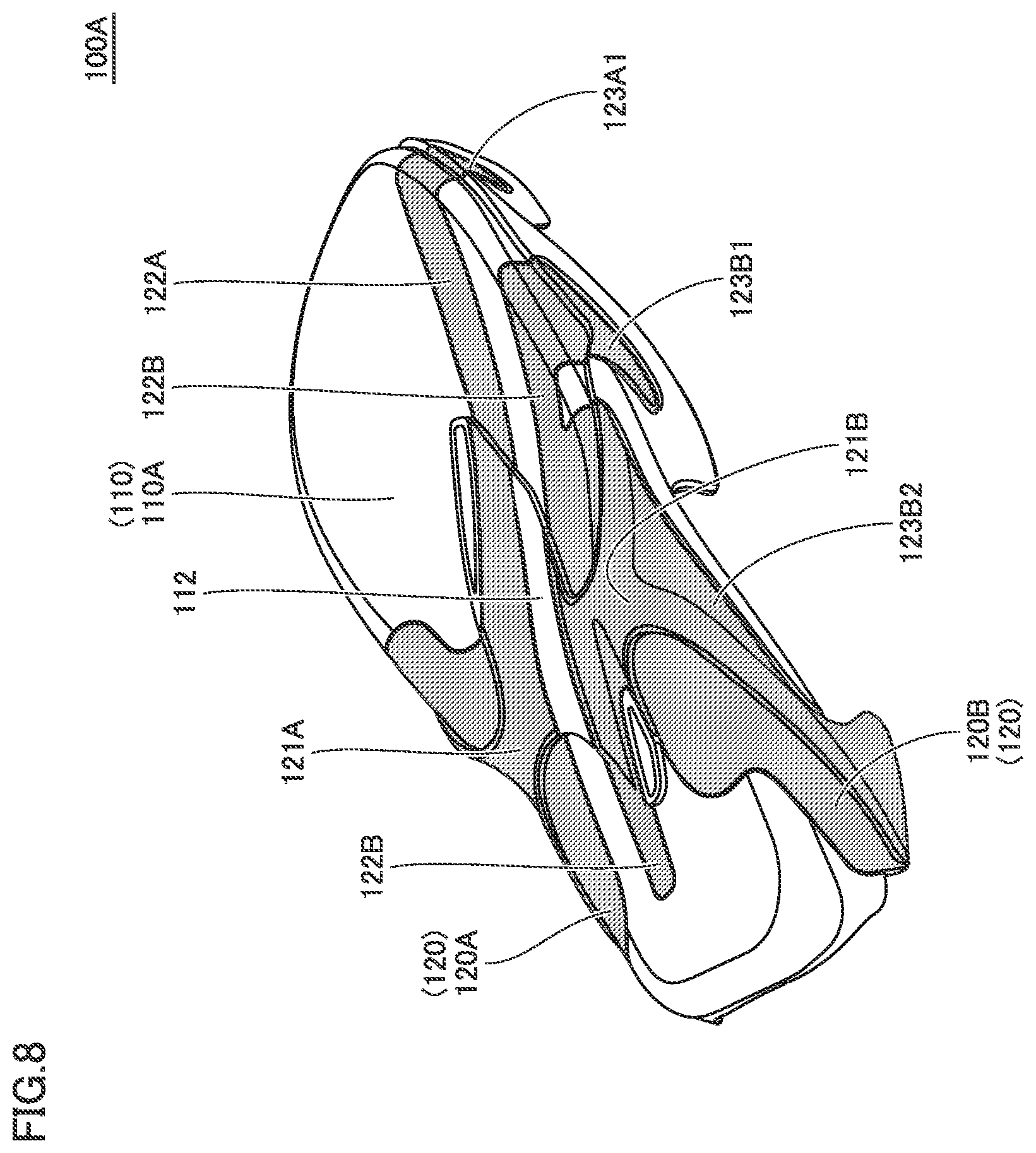 Patent US12616276 Figure 8 – Shoe sole and shoe