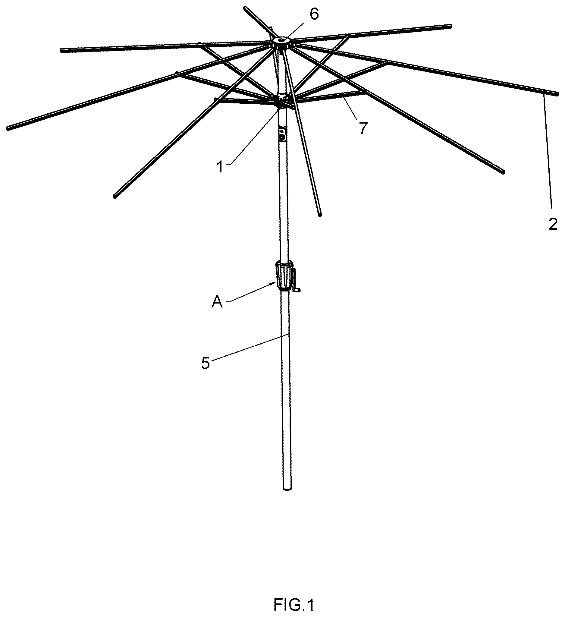 Patent US12616284 Figure 1 – Umbrella
