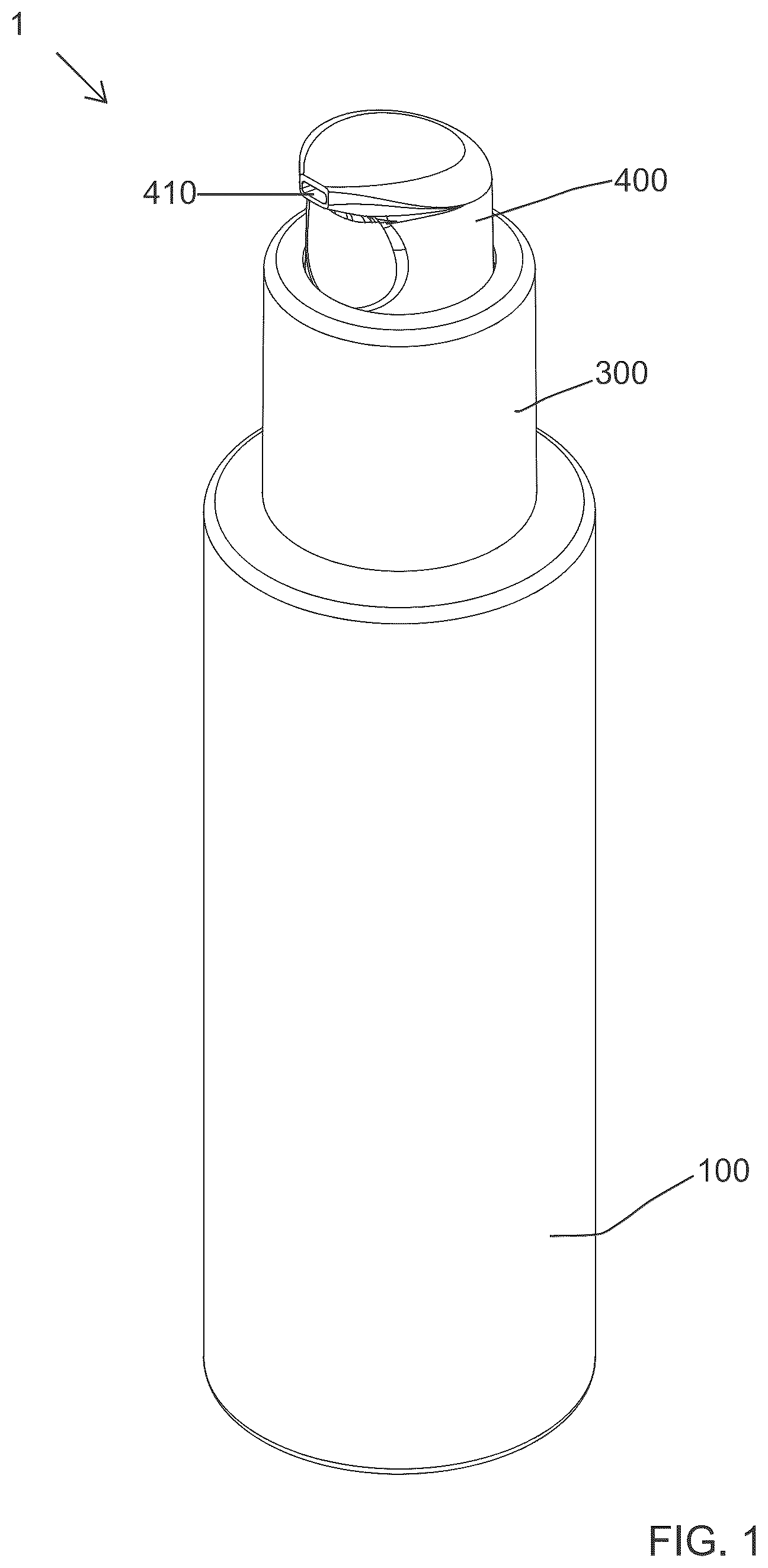 Patent US12616289 — Cosmetic package with dual dispensing of a fluid product — Figure 1