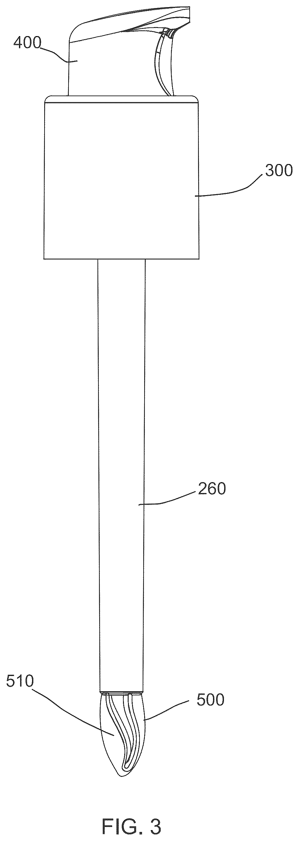 Patent US12616289 Figure 3 – Cosmetic package with dual dispensing of a fluid product