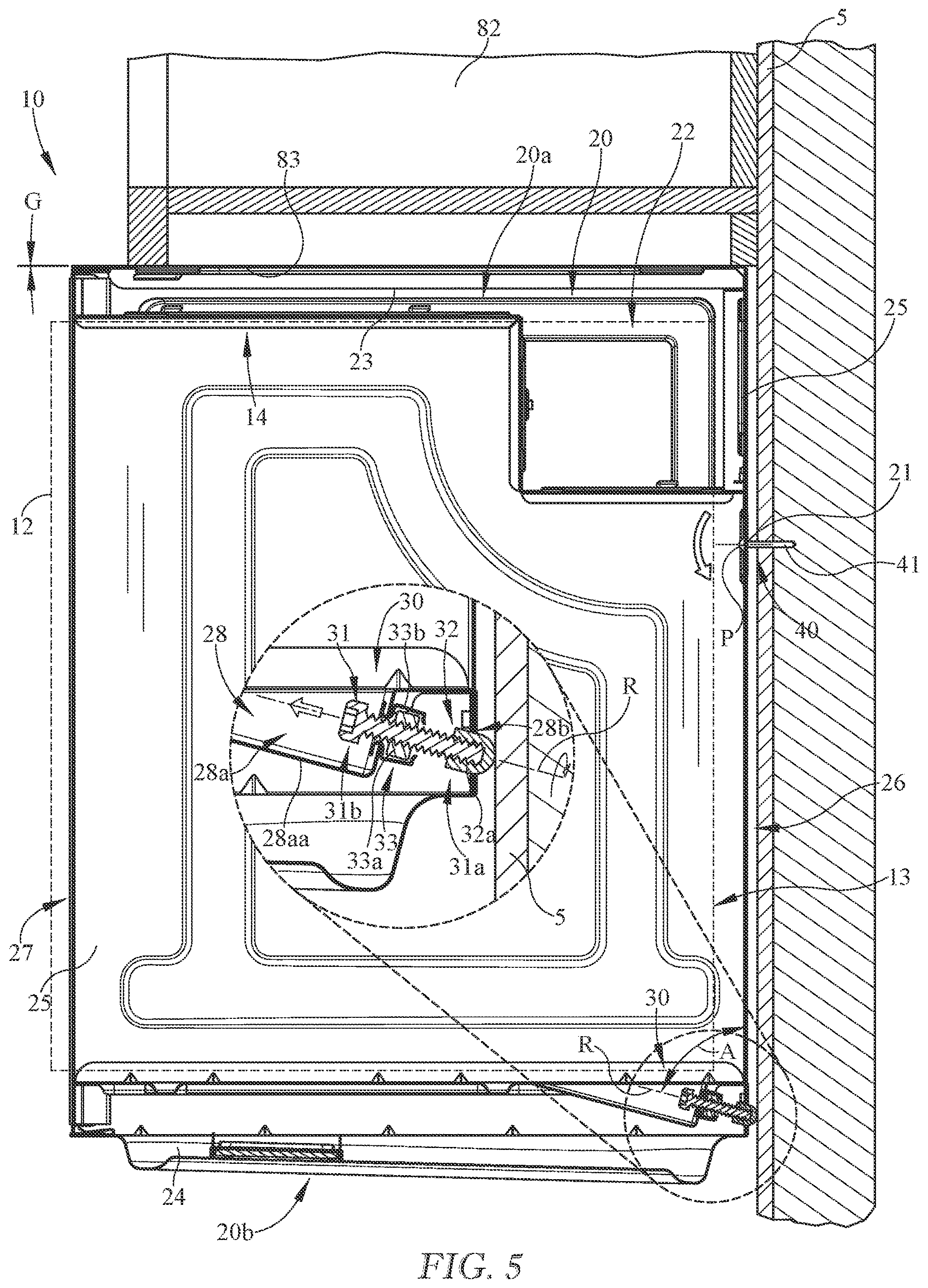 Patent US12616300 Figure 5 – Mounting arrangement for over-the-range cooking appliance