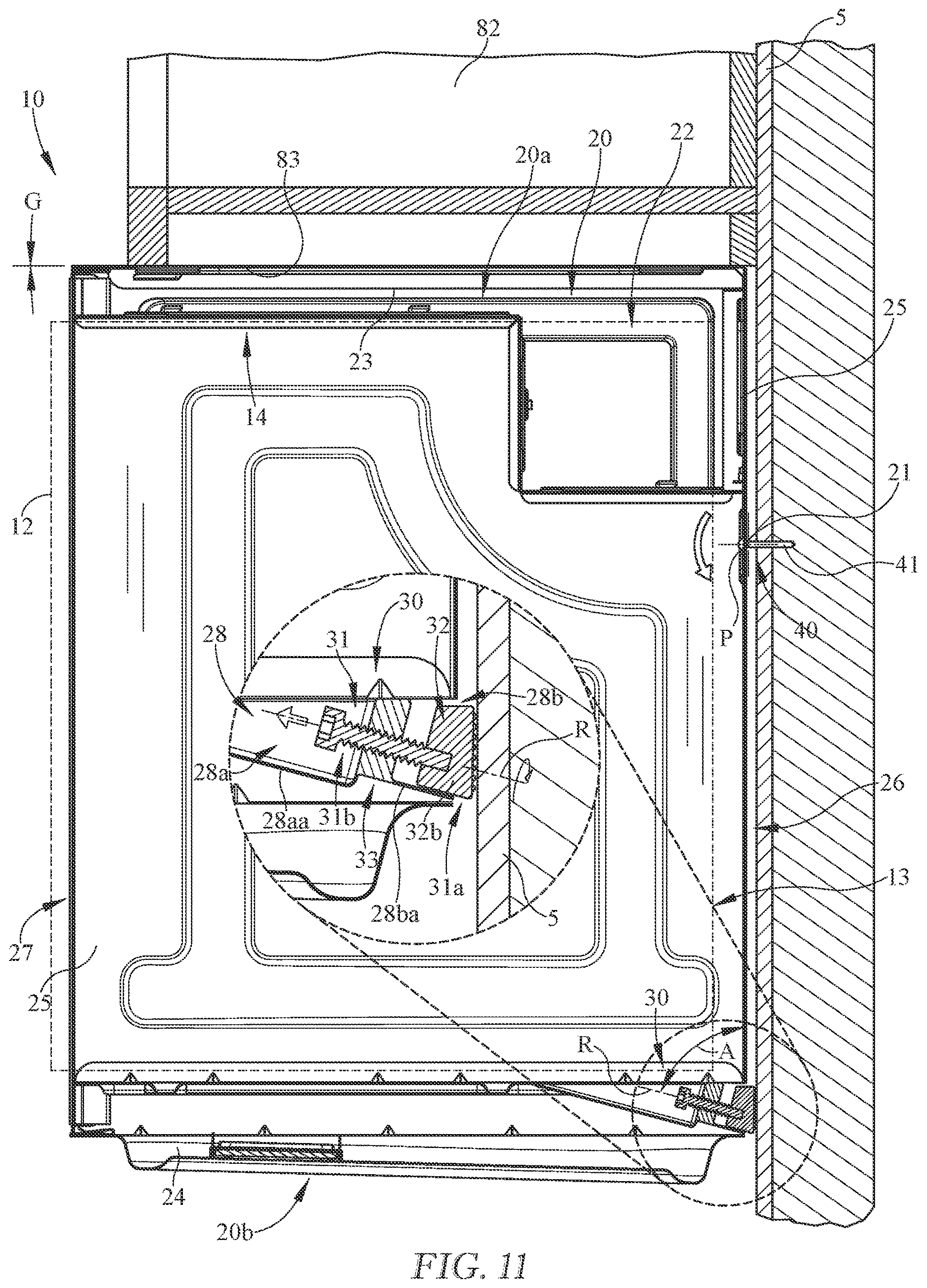 Patent US12616300 Figure 11 – Mounting arrangement for over-the-range cooking appliance