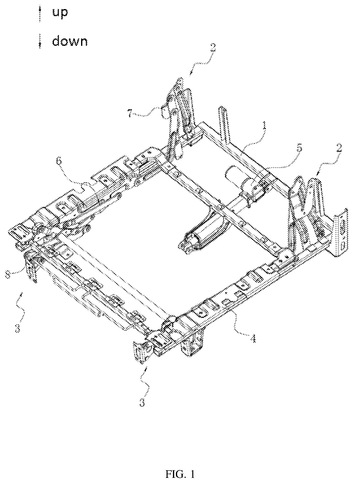Patent US12616302 Figure 1 – Coupling mechanism and seating furniture