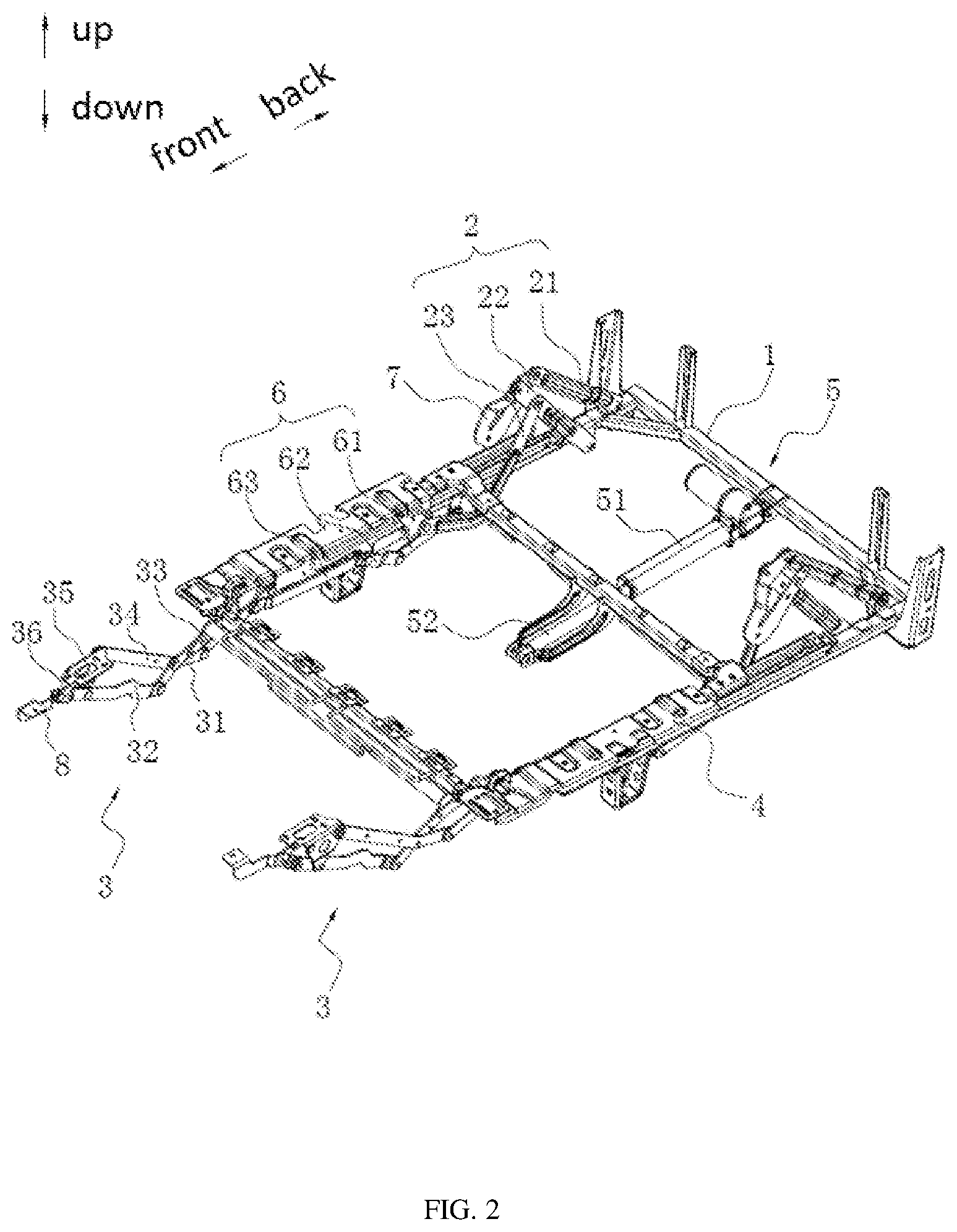 Patent US12616302 Figure 2 – Coupling mechanism and seating furniture