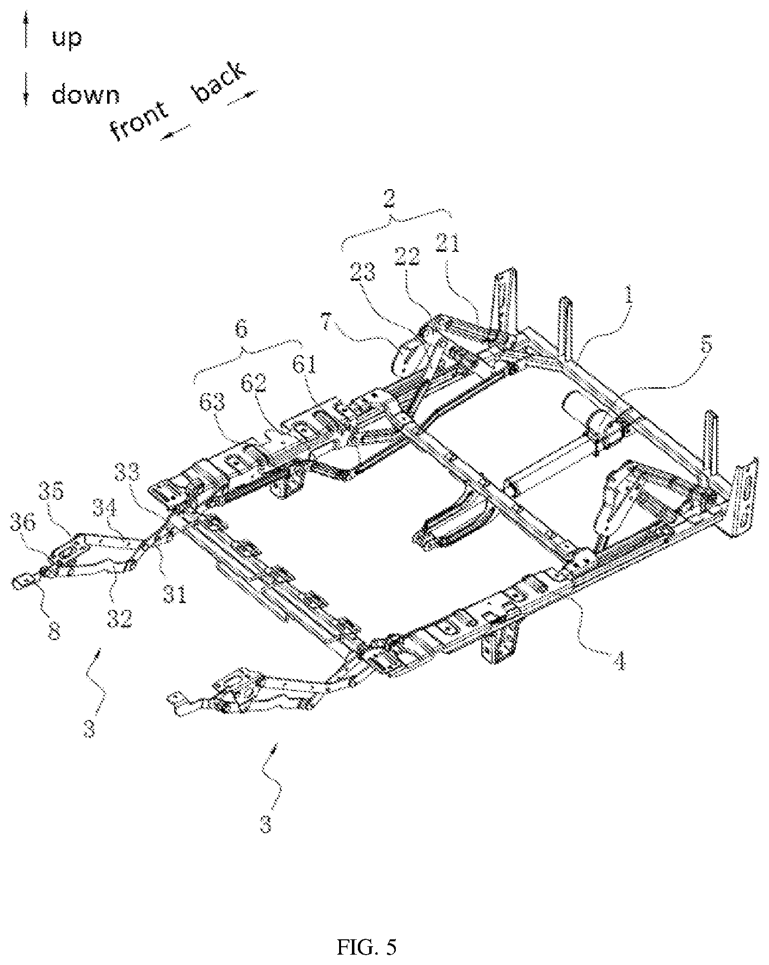 Patent US12616302 Figure 5 – Coupling mechanism and seating furniture
