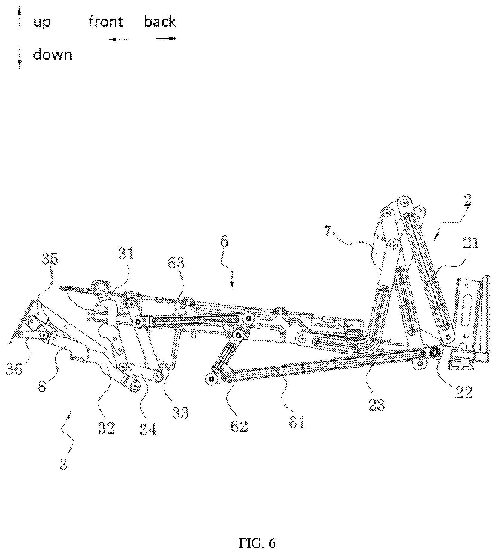 Patent US12616302 Figure 6 – Coupling mechanism and seating furniture