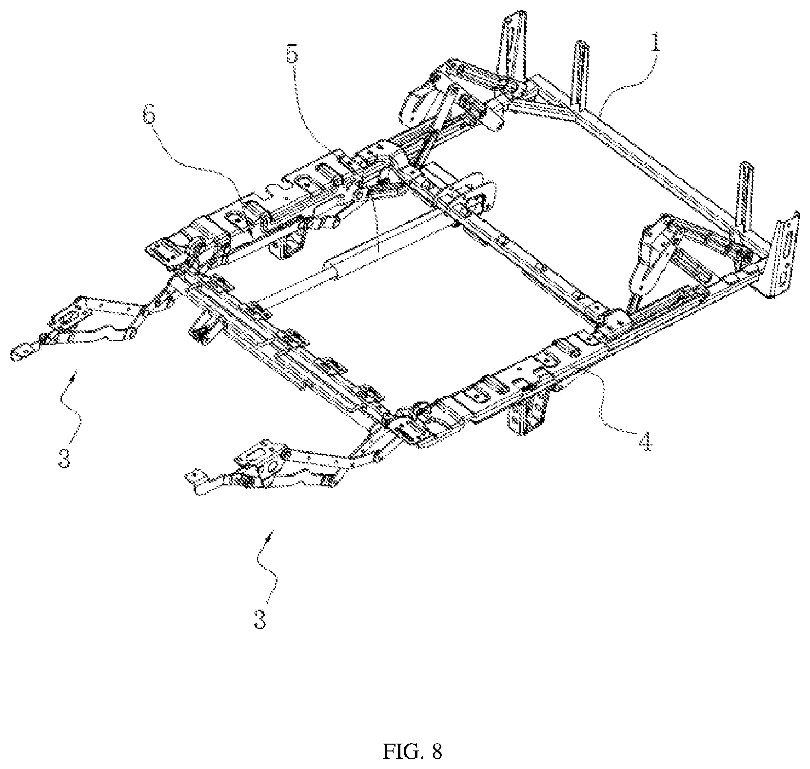 Patent US12616302 Figure 8 – Coupling mechanism and seating furniture