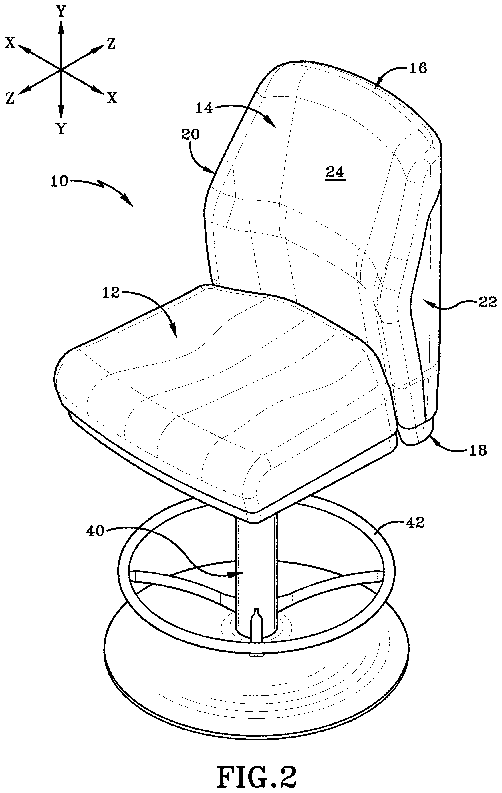 Patent US12616307 Figure 2 – Chair having rear handle assembly