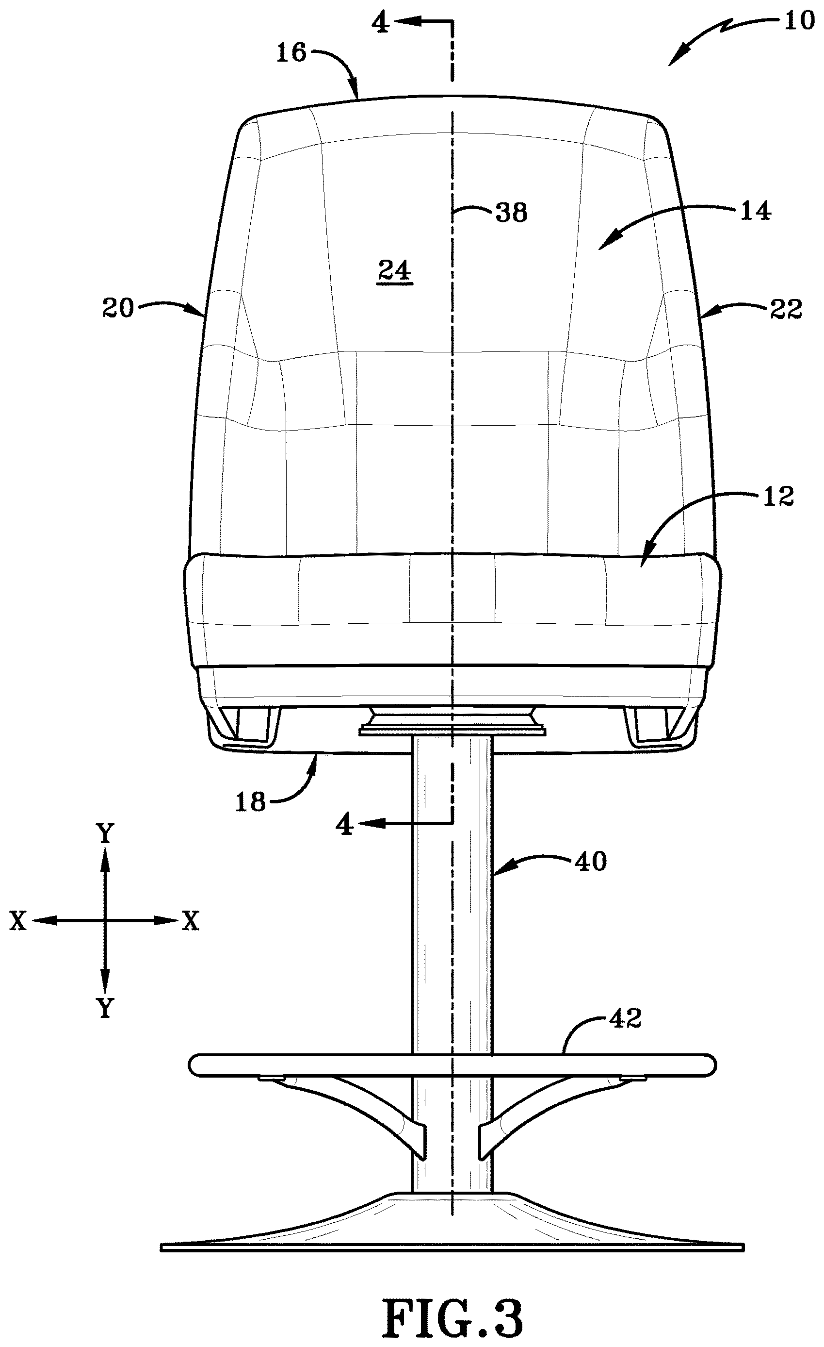 Patent US12616307 Figure 3 – Chair having rear handle assembly