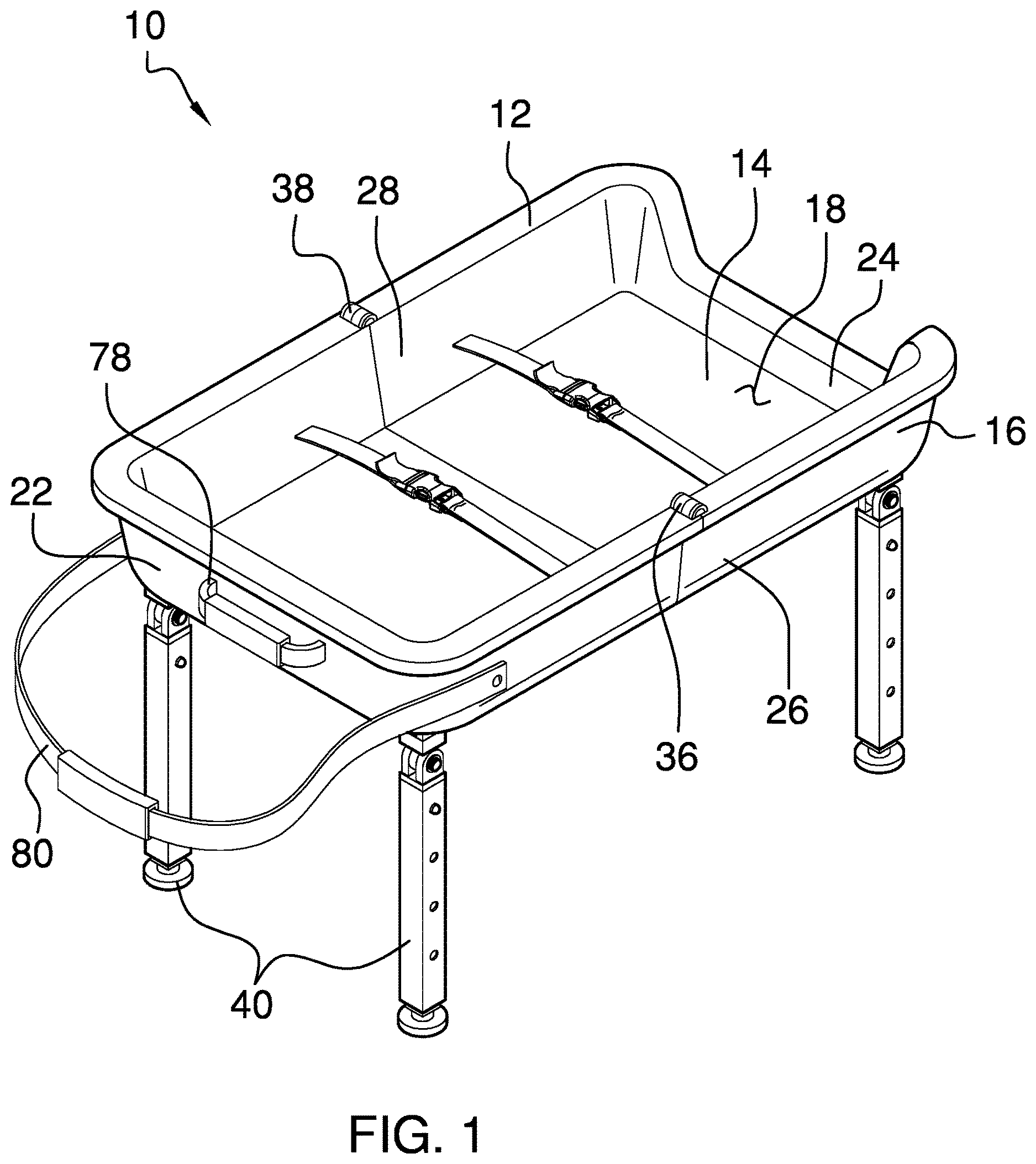 Patent US12616315 Figure 1 – Portable changing table device