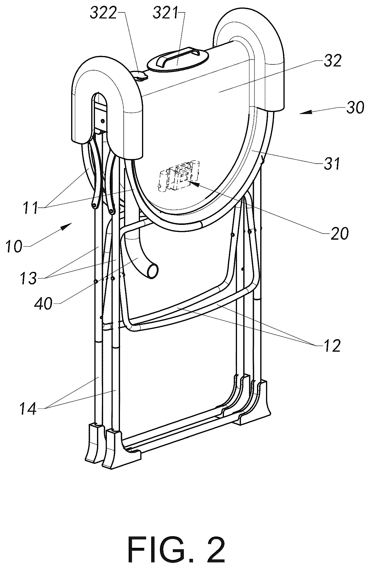 Patent US12616316 Figure 2 – Foldable container and foldable supporting frame thereof, and folding method