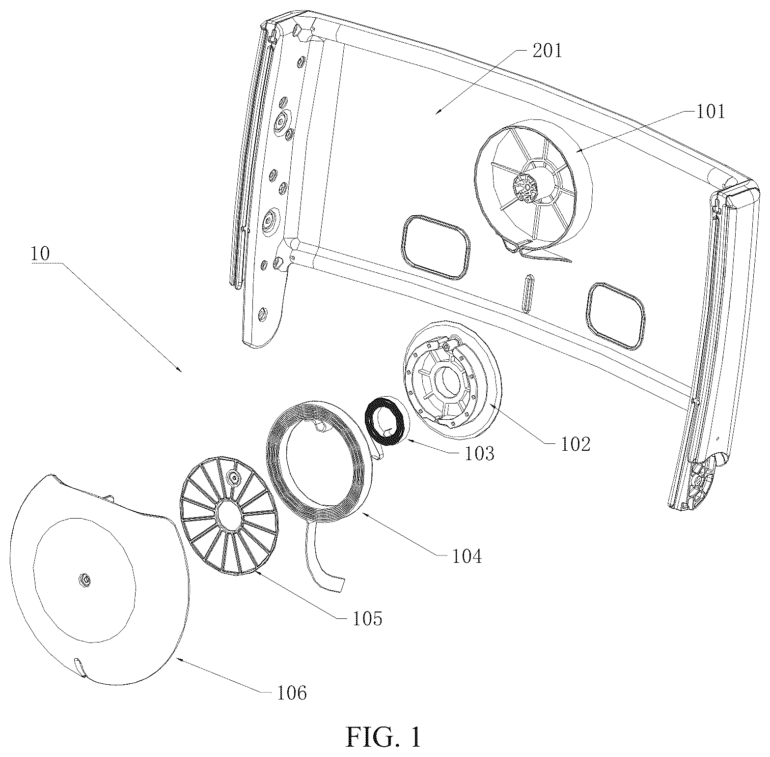 Patent US12616317 Figure 1 – Automatic webbing winding device and bedside bed having the same
