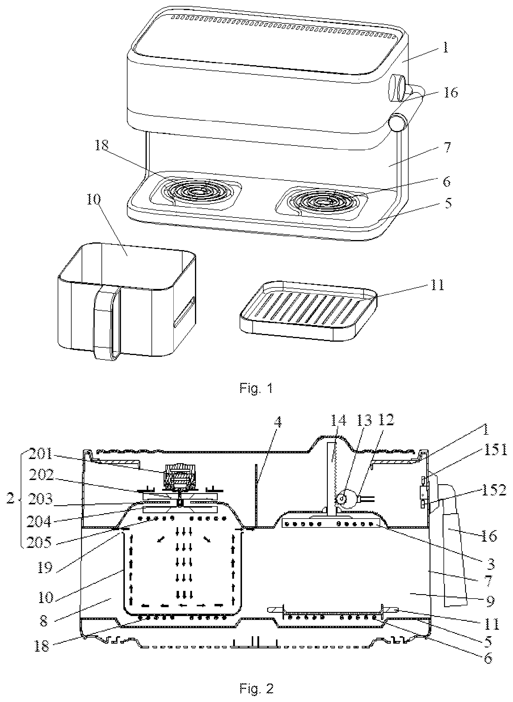 Patent US12616335 Figure 1 – Lifting multifunctional air fryer