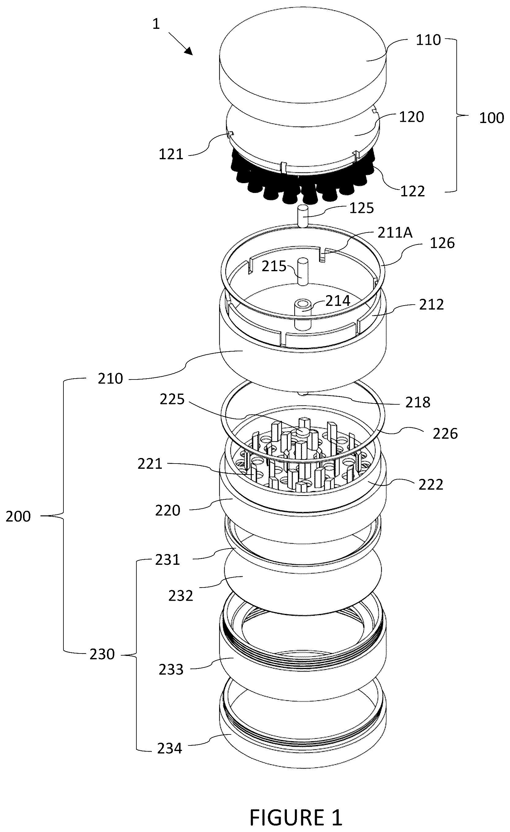 Patent US12616339 Figure 1 – Herb grinder with a cleaning attachment