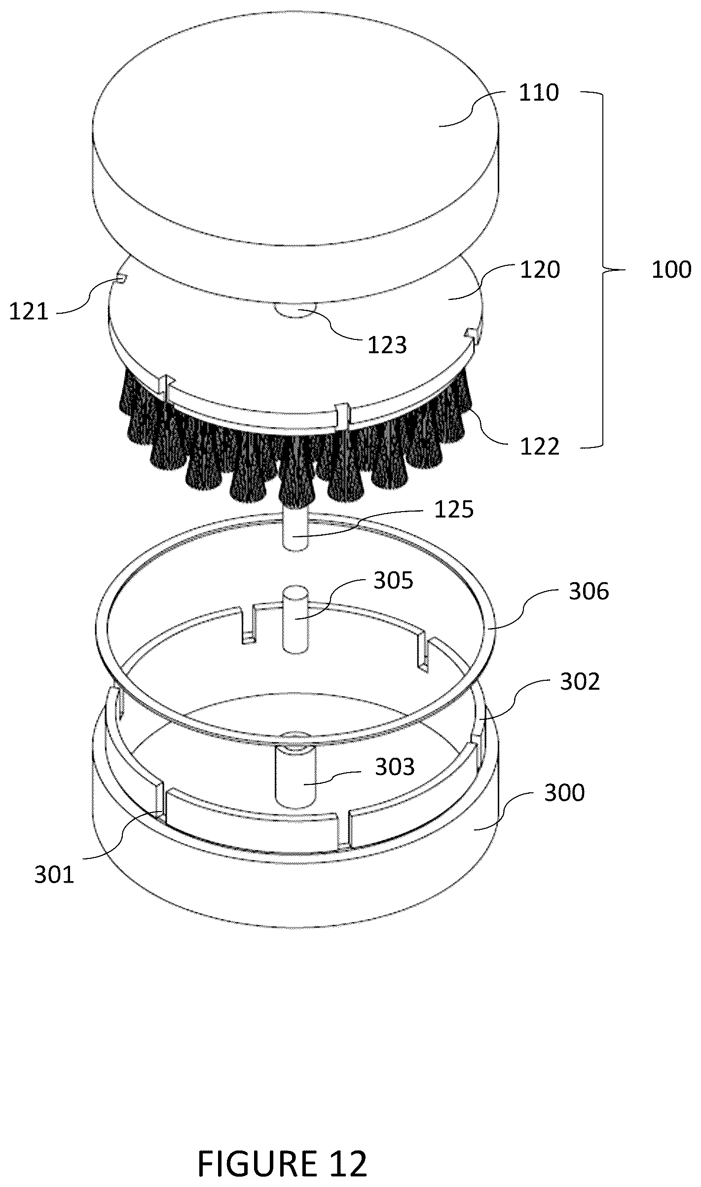 Patent US12616339 Figure 12 – Herb grinder with a cleaning attachment