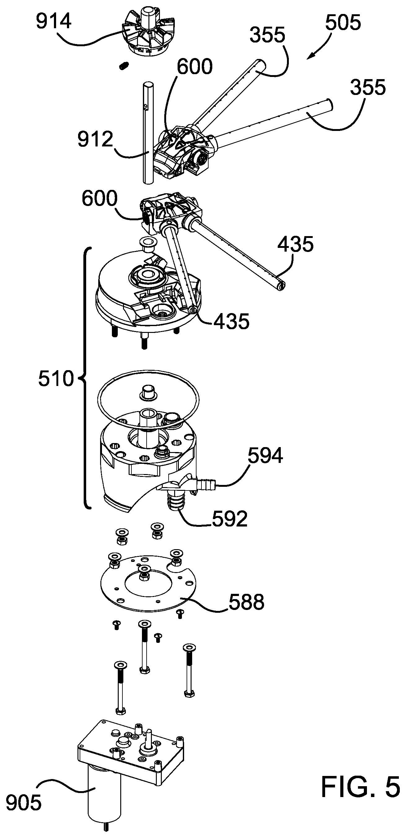 Patent US12616352 Figure 5 – Spray arm assembly and glasswasher incorporating the same