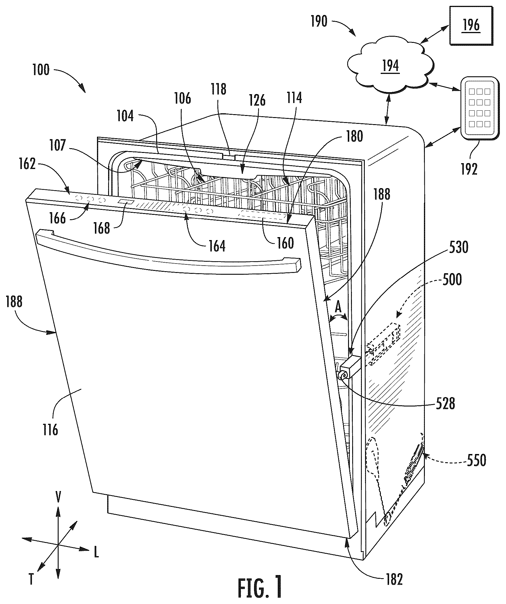 Patent US12616353 Figure 1 – Sensing assembly for an appliance