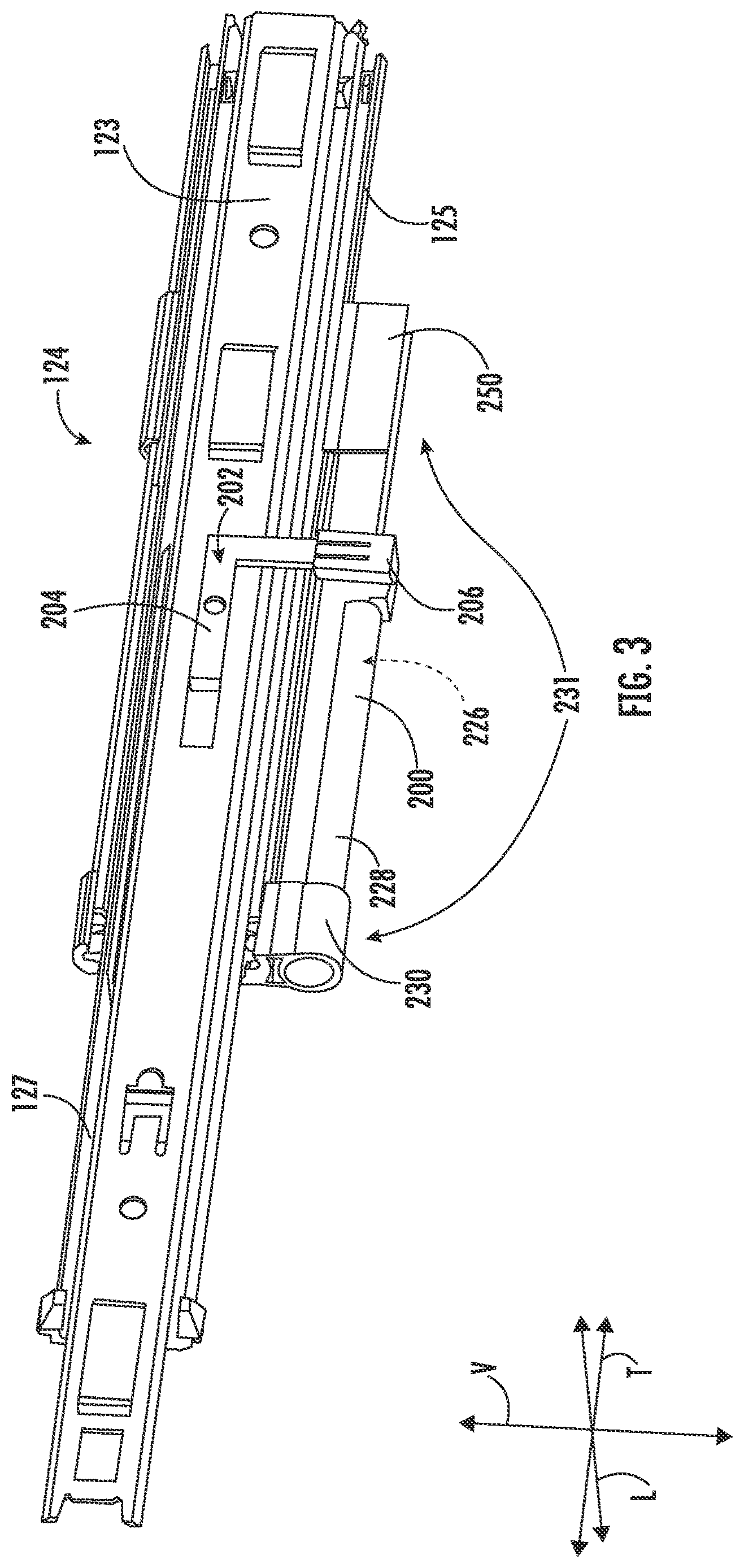Patent US12616354 Figure 3 – Angled trailing side for a trigger head of a slide assembly