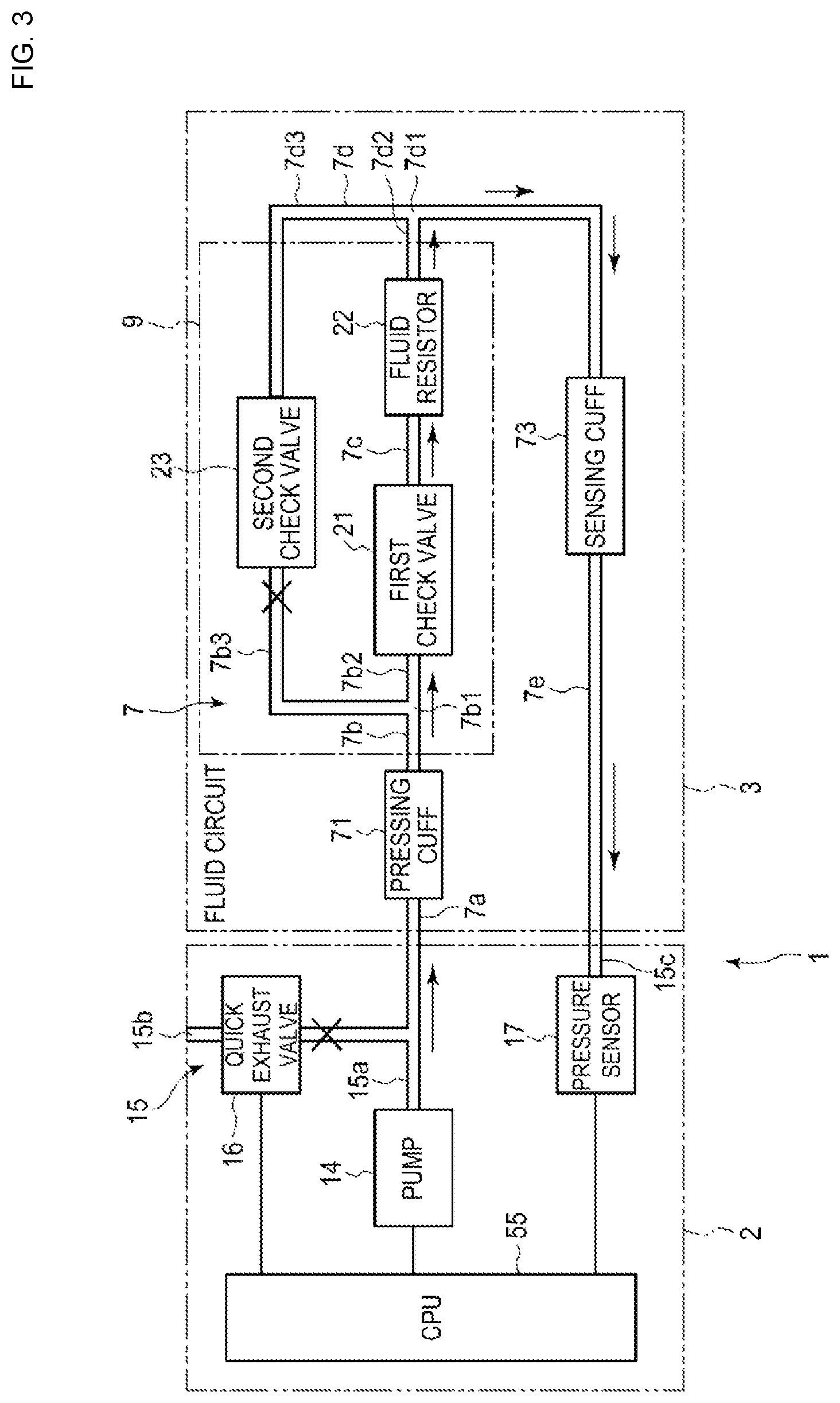 Patent US12616385 Figure 3 – Fluid circuit and blood pressure measurement device