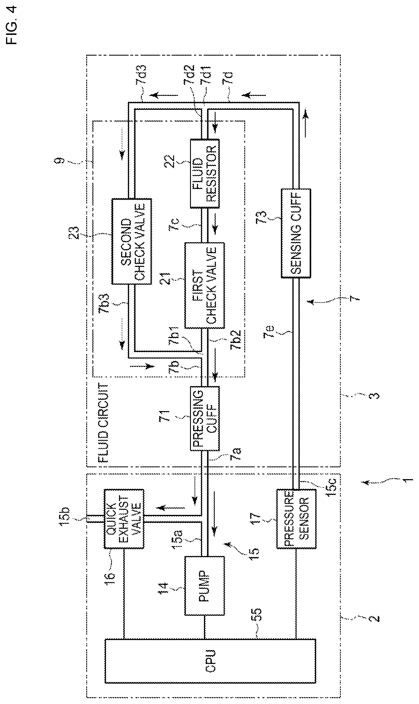 Patent US12616385 Figure 4 – Fluid circuit and blood pressure measurement device