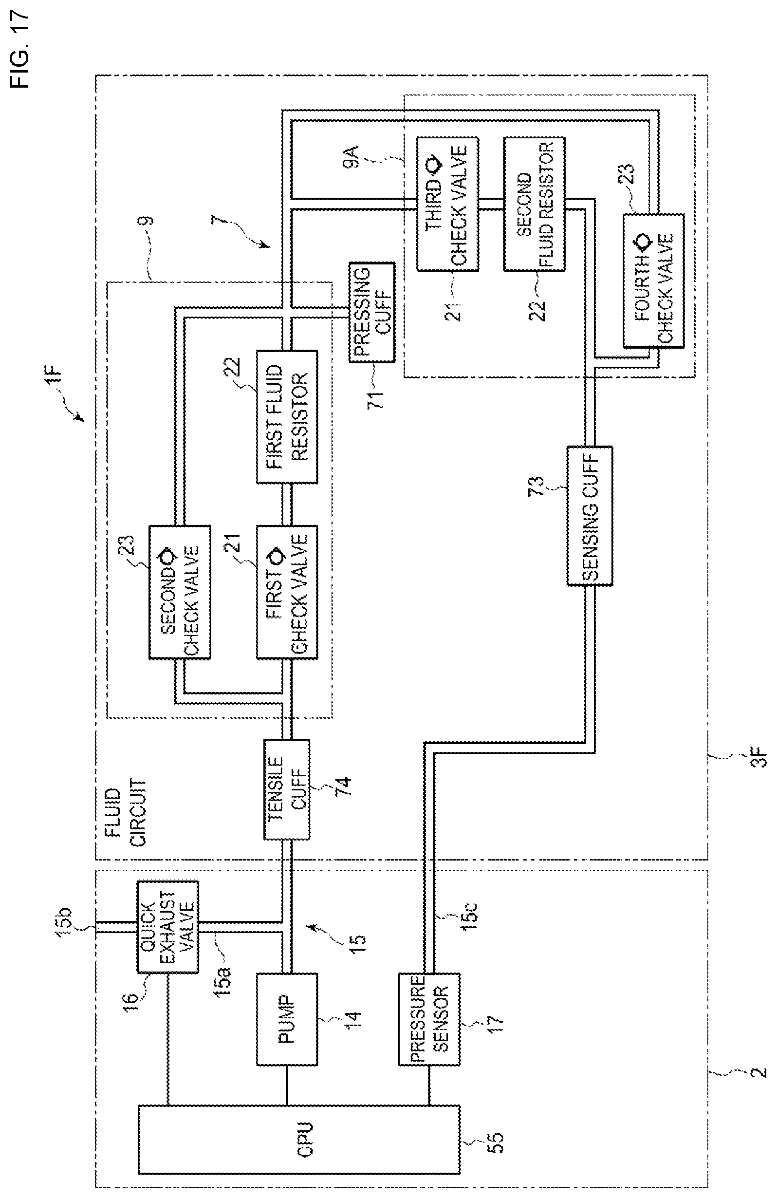 Patent US12616385 Figure 16 – Fluid circuit and blood pressure measurement device