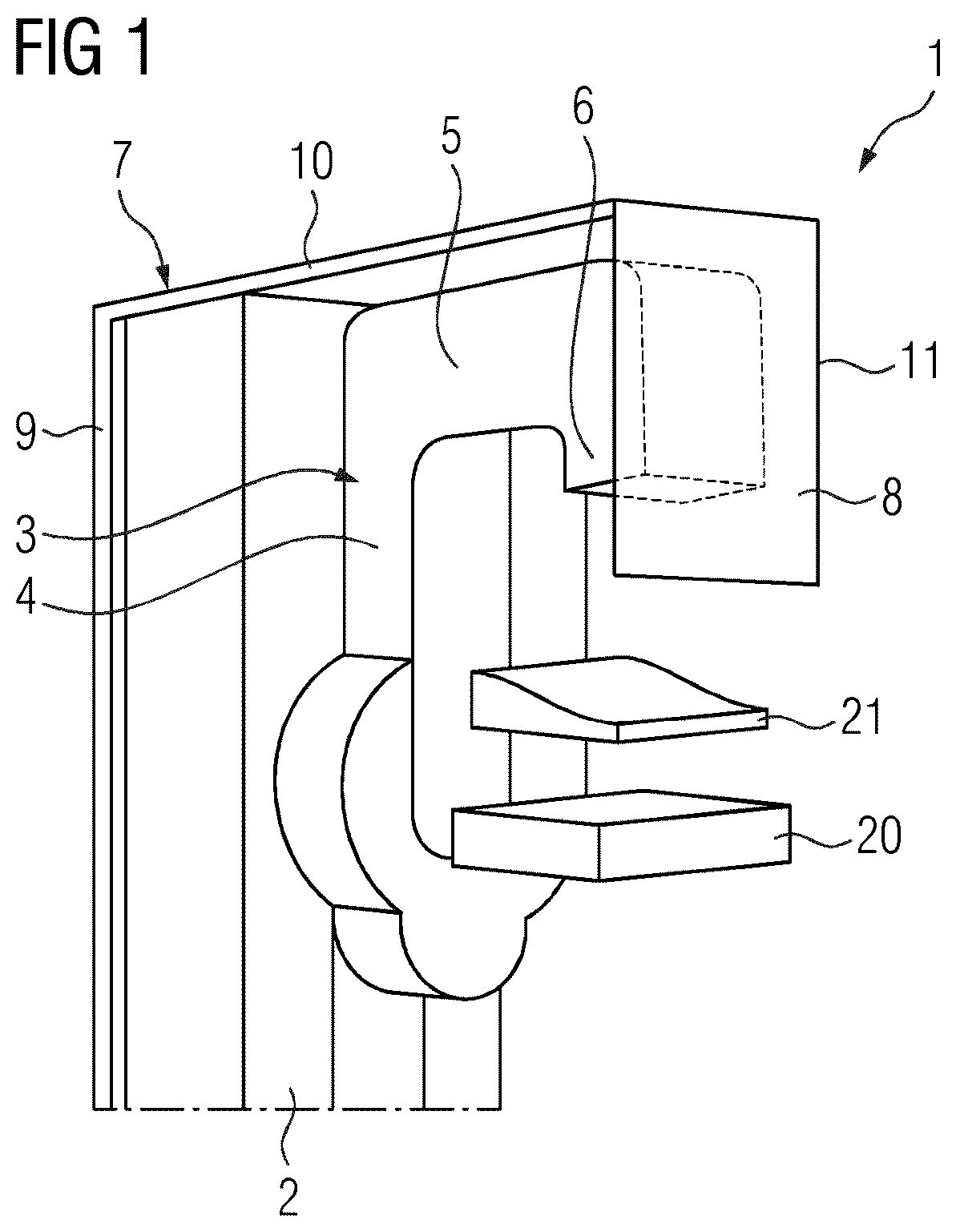 Patent US12616433 Figure 1 – Mammography system having a protective unit