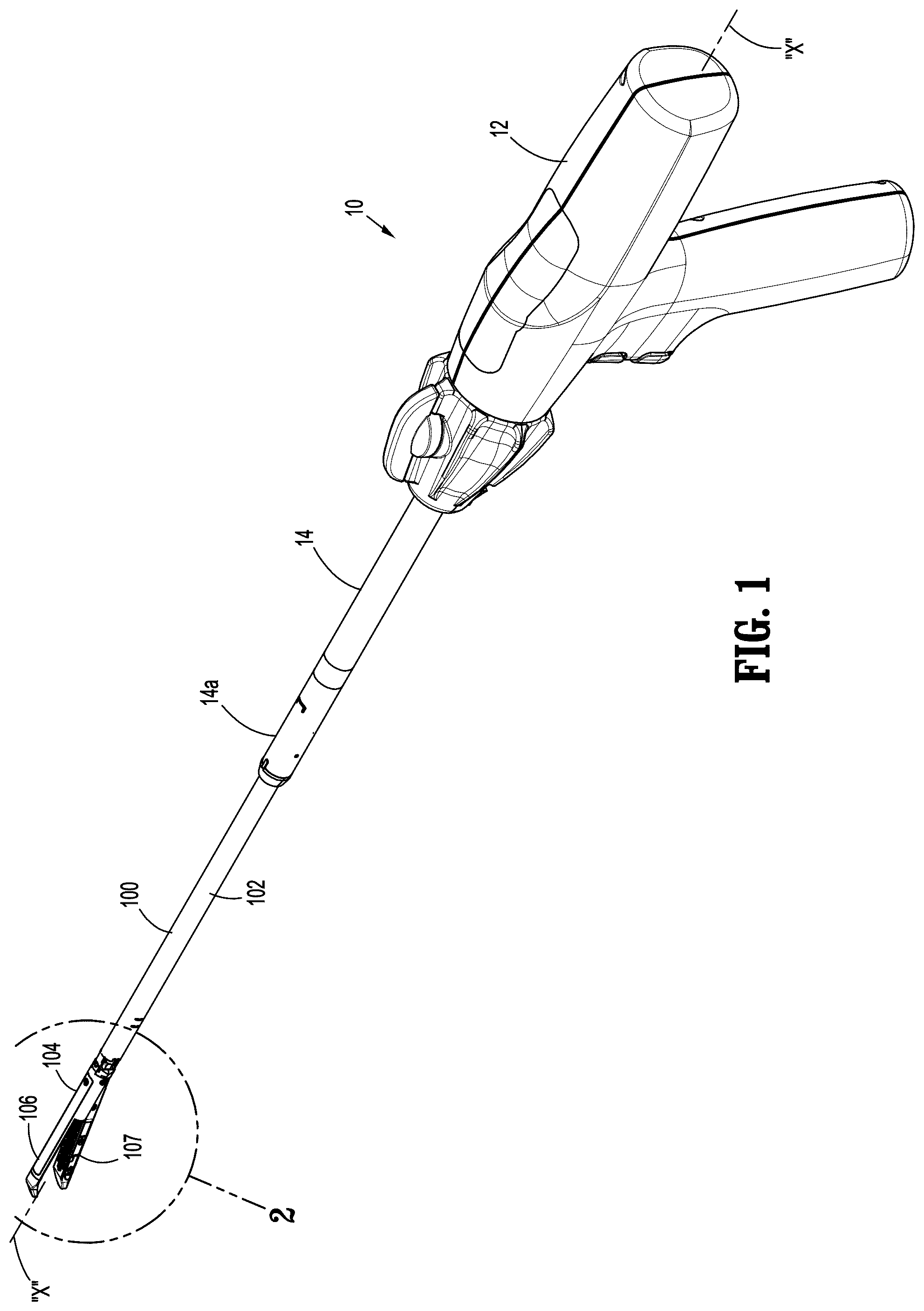 Patent US12616472 Figure 1 – Articulating surgical stapling apparatus with pivotable knife bar guide assembly