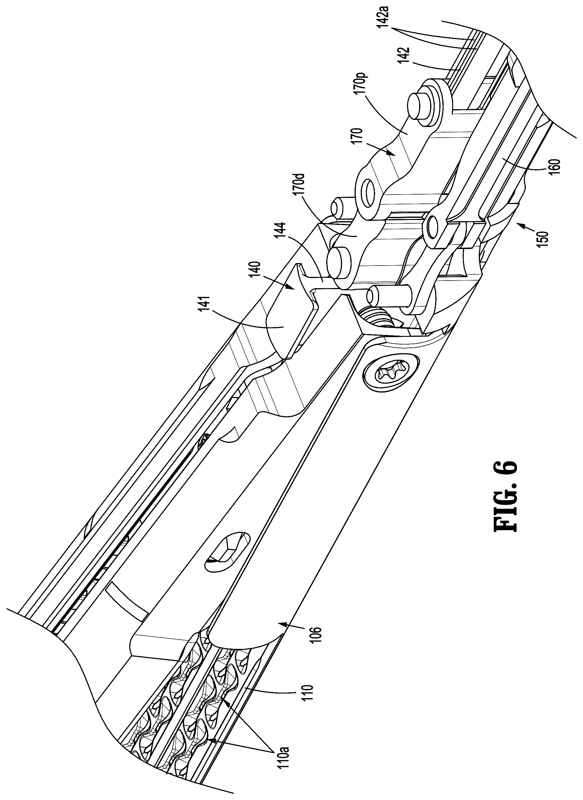Patent US12616472 Figure 4 – Articulating surgical stapling apparatus with pivotable knife bar guide assembly