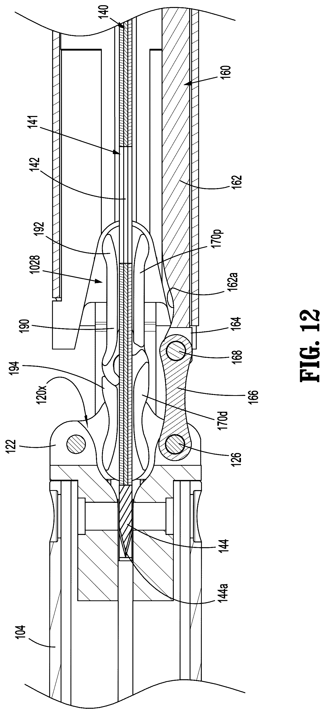 Patent US12616472 Figure 8 – Articulating surgical stapling apparatus with pivotable knife bar guide assembly