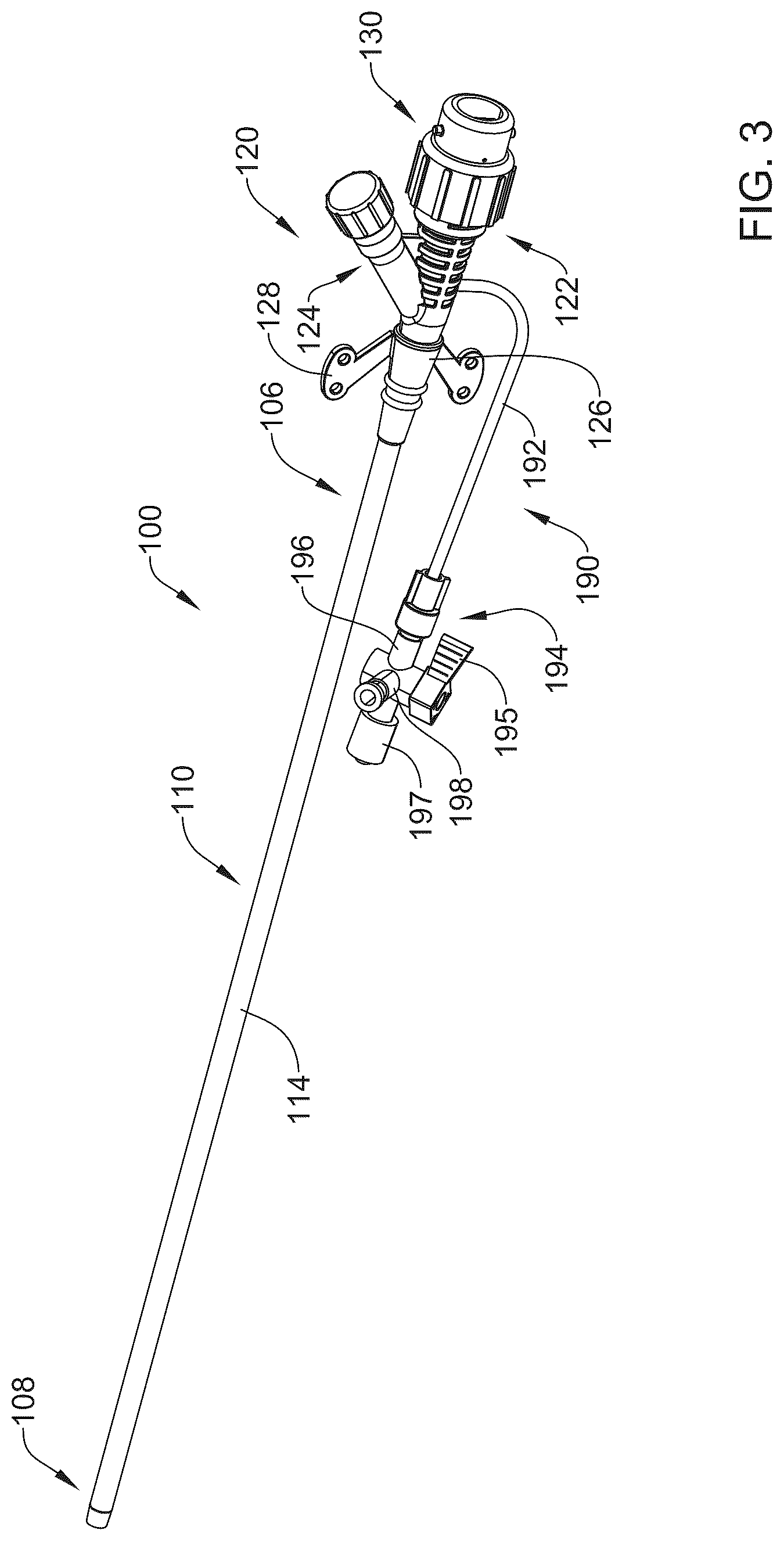 Patent US12616502 Figure 3 – Introducer sheath with dual arm hub having inbuilt tightening port