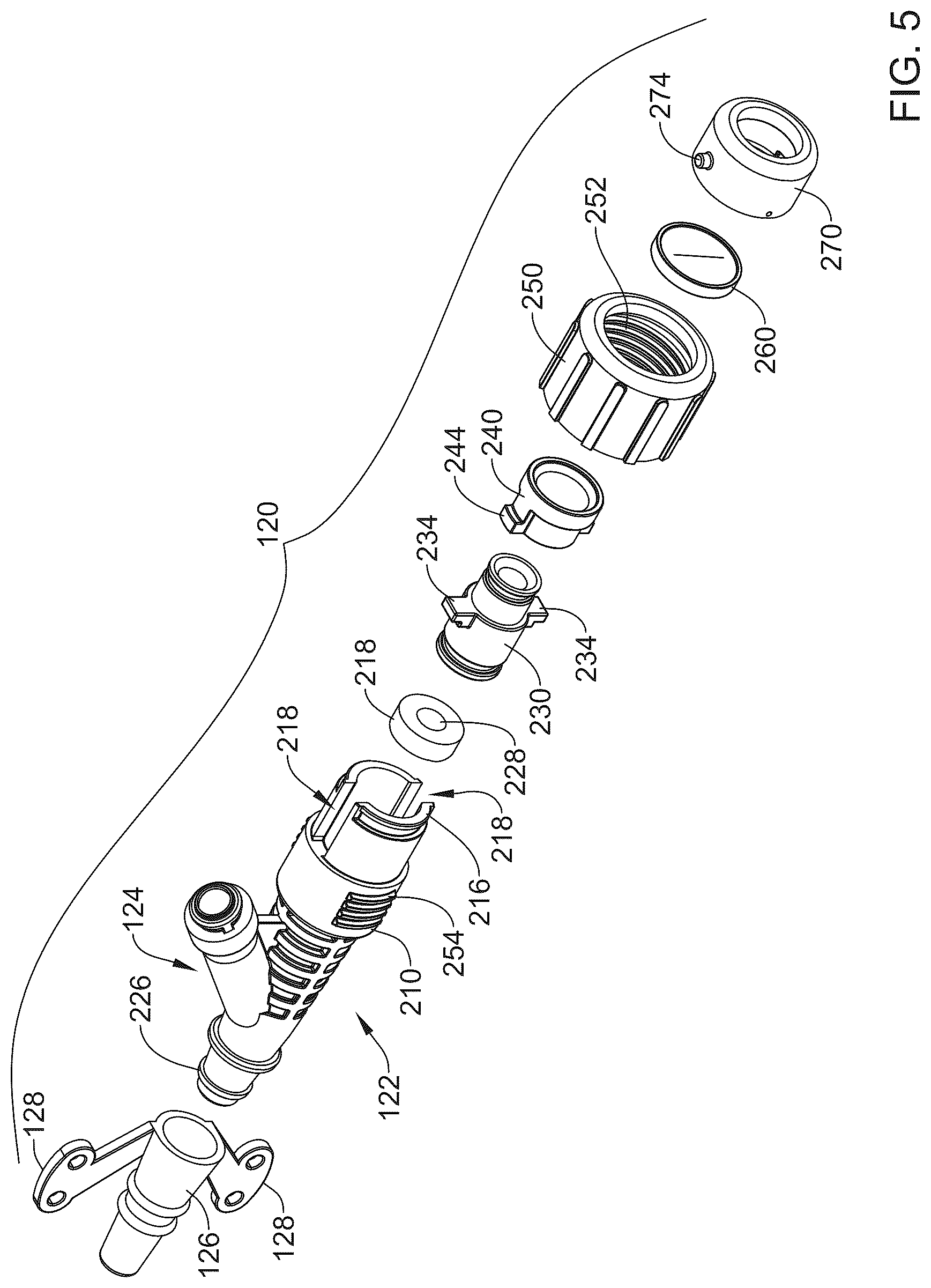 Patent US12616502 Figure 5 – Introducer sheath with dual arm hub having inbuilt tightening port