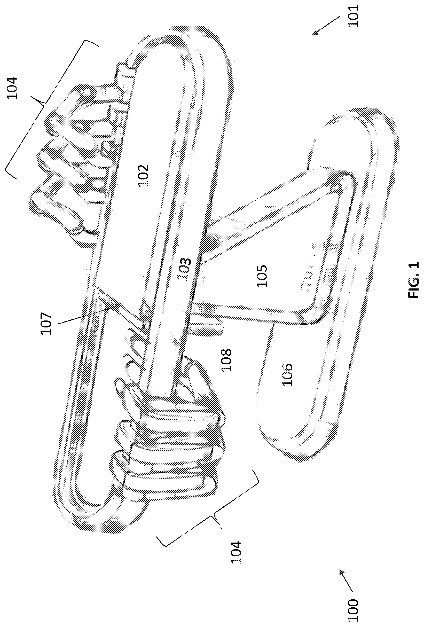 Patent US12616534 Figure 1 – Surgical system with configurable mechanical arms stowable beneath a surgical bed