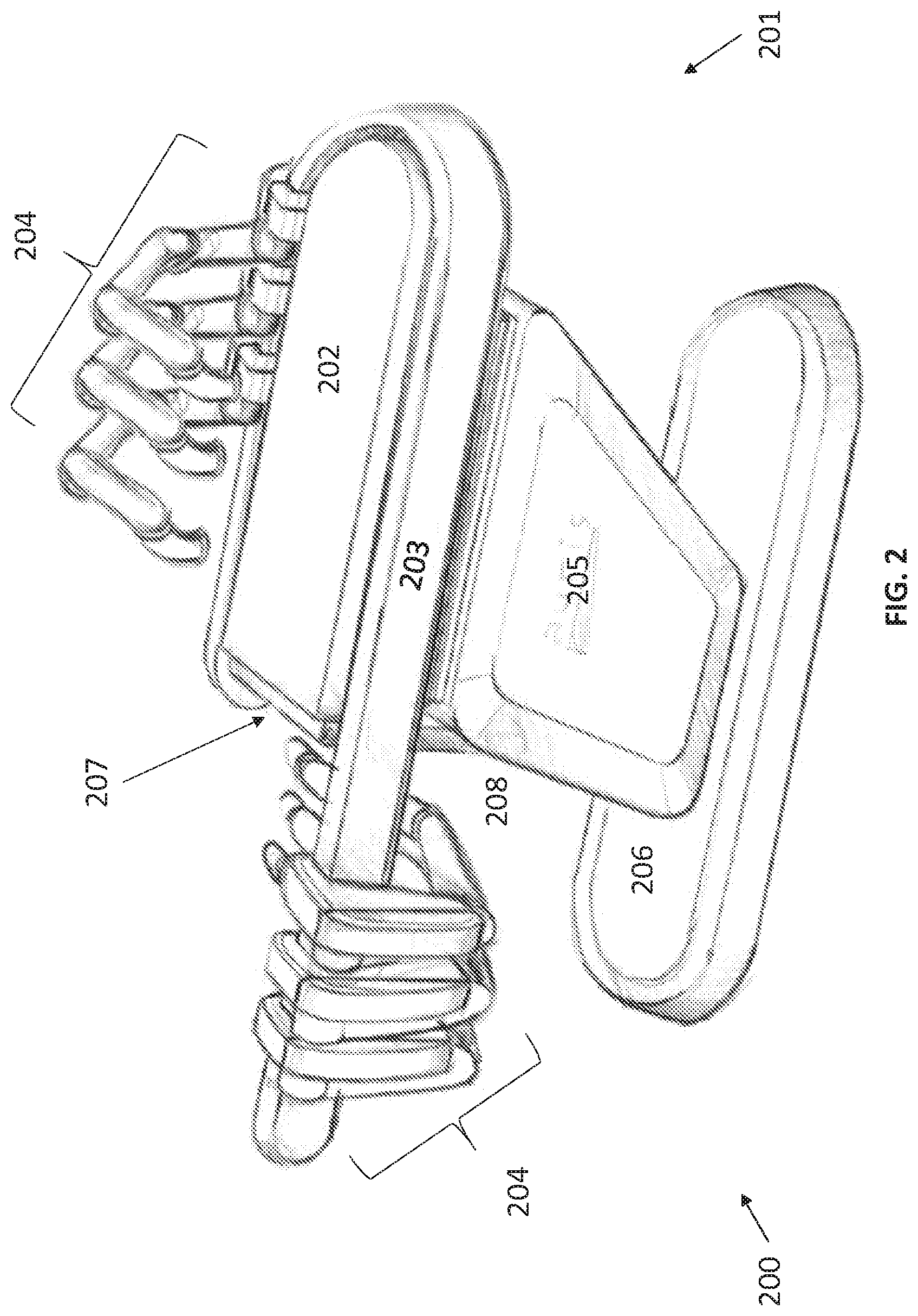 Patent US12616534 Figure 2 – Surgical system with configurable mechanical arms stowable beneath a surgical bed
