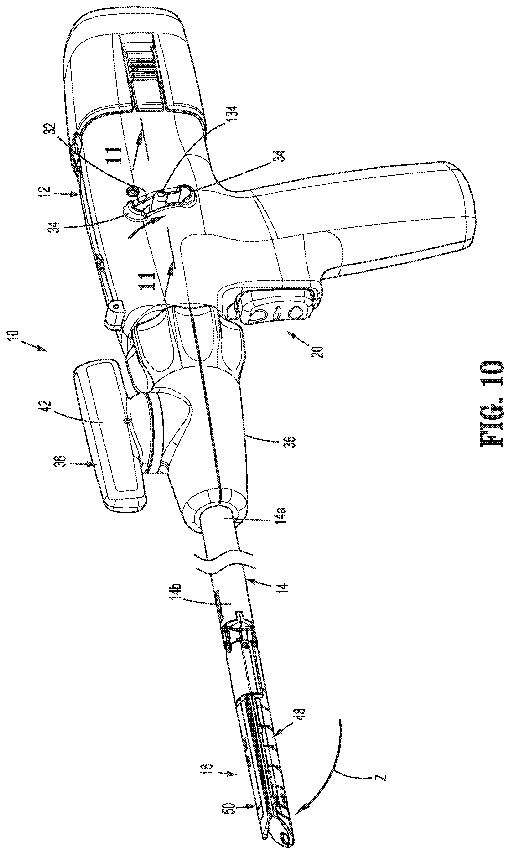 Patent US12616546 Figure 7 – Surgical device with three position safety trigger assembly