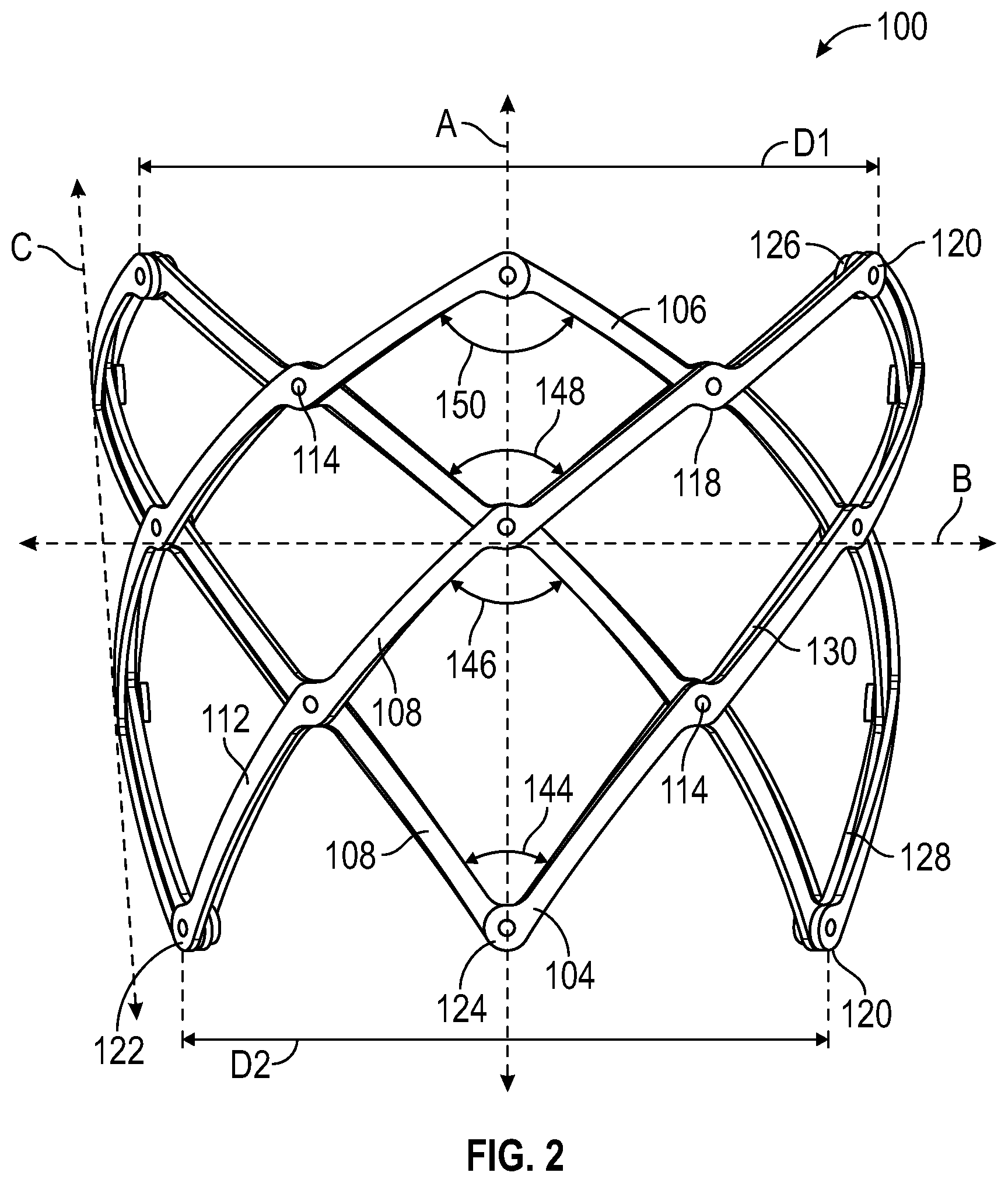 Patent US12616569 Figure 2 – Prosthetic heart valve having non-cylindrical frame
