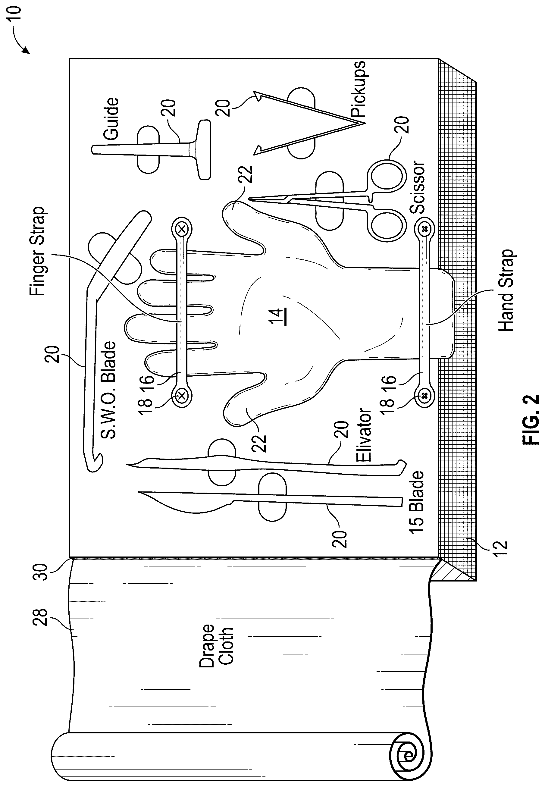 Patent US12616598 Figure 2 – Combination surgical kit and hand restraint