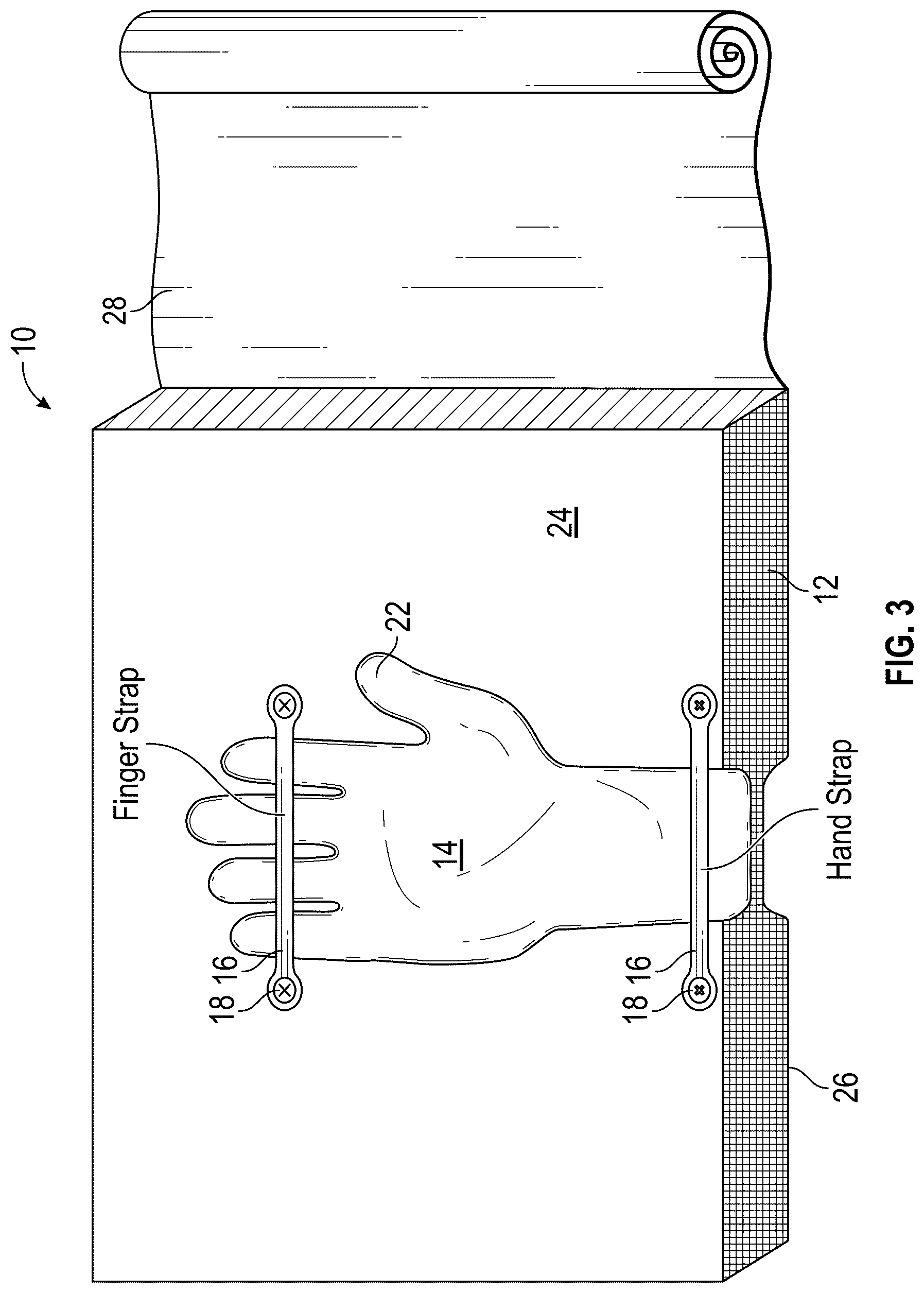 Patent US12616598 Figure 3 – Combination surgical kit and hand restraint