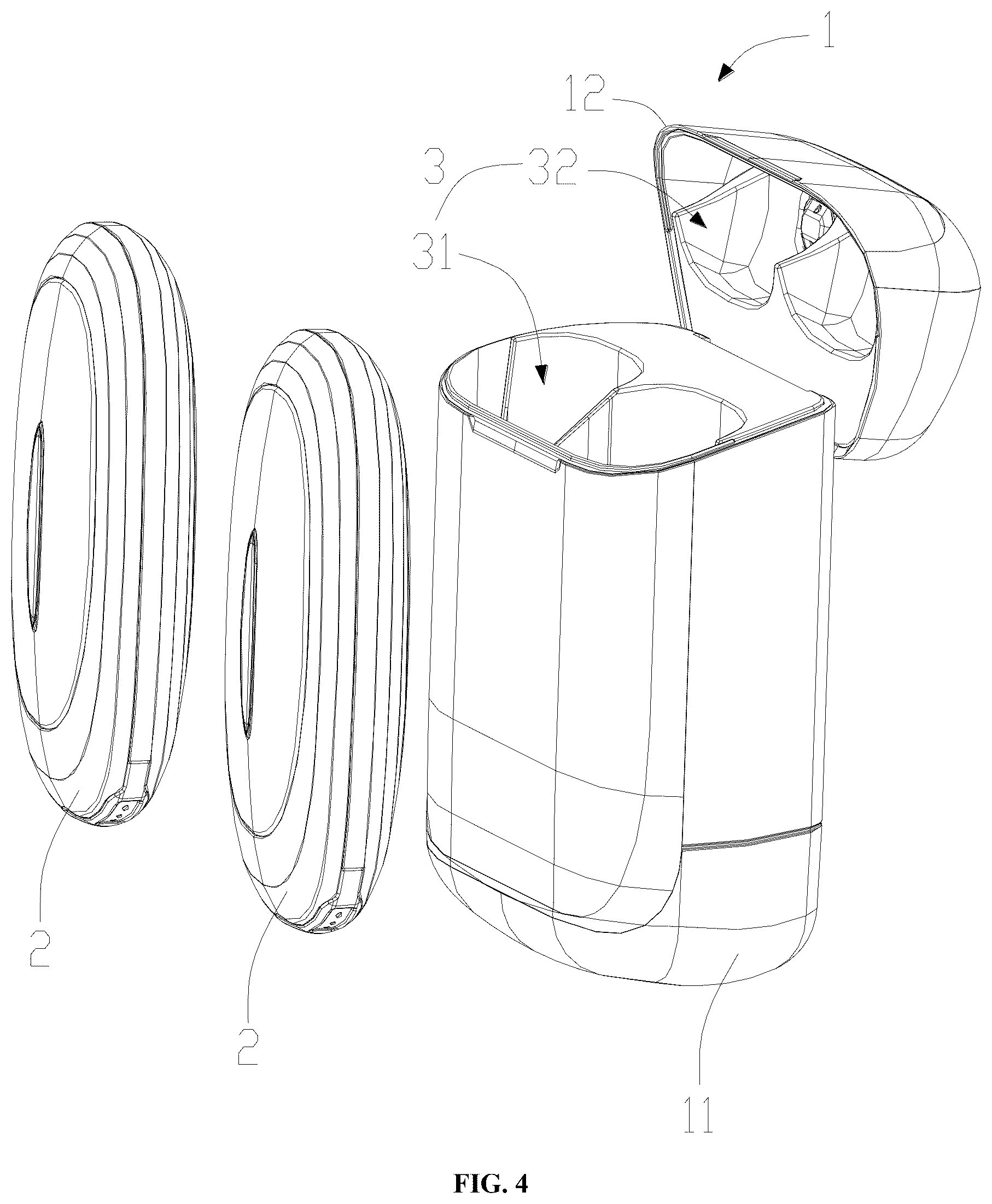 Patent US12616607 Figure 4 – Portable hand warmer charging case and hand warmer assembly