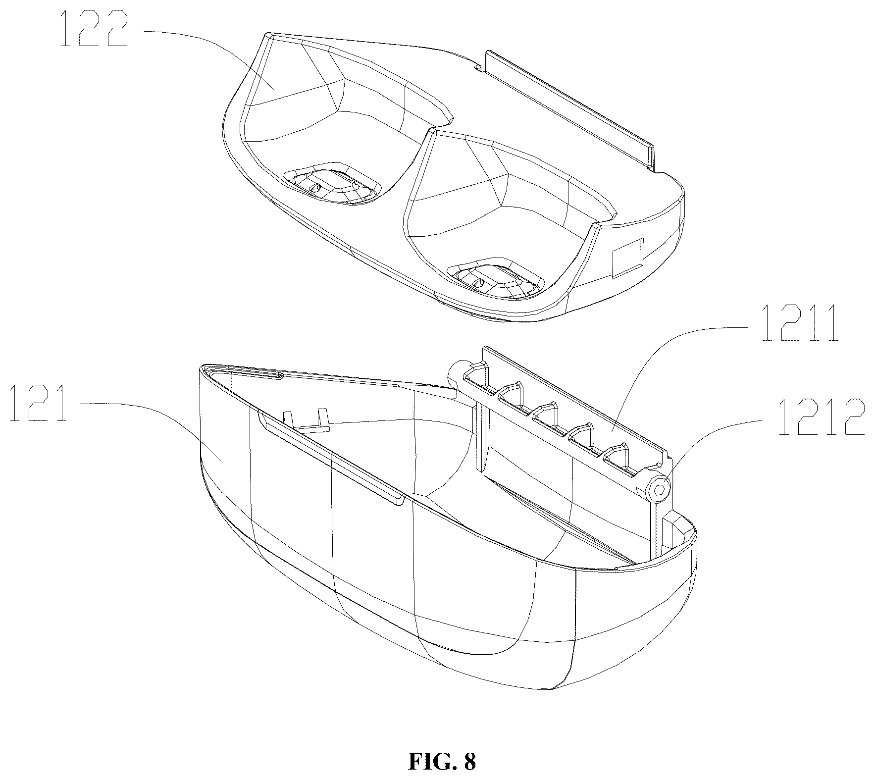 Patent US12616607 Figure 8 – Portable hand warmer charging case and hand warmer assembly