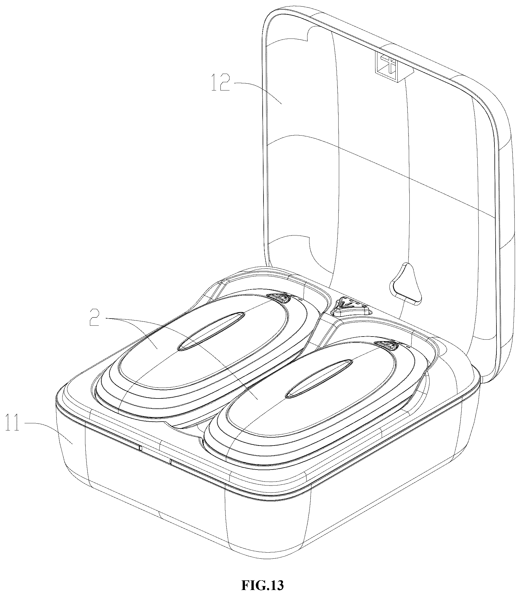 Patent US12616607 Figure 13 – Portable hand warmer charging case and hand warmer assembly