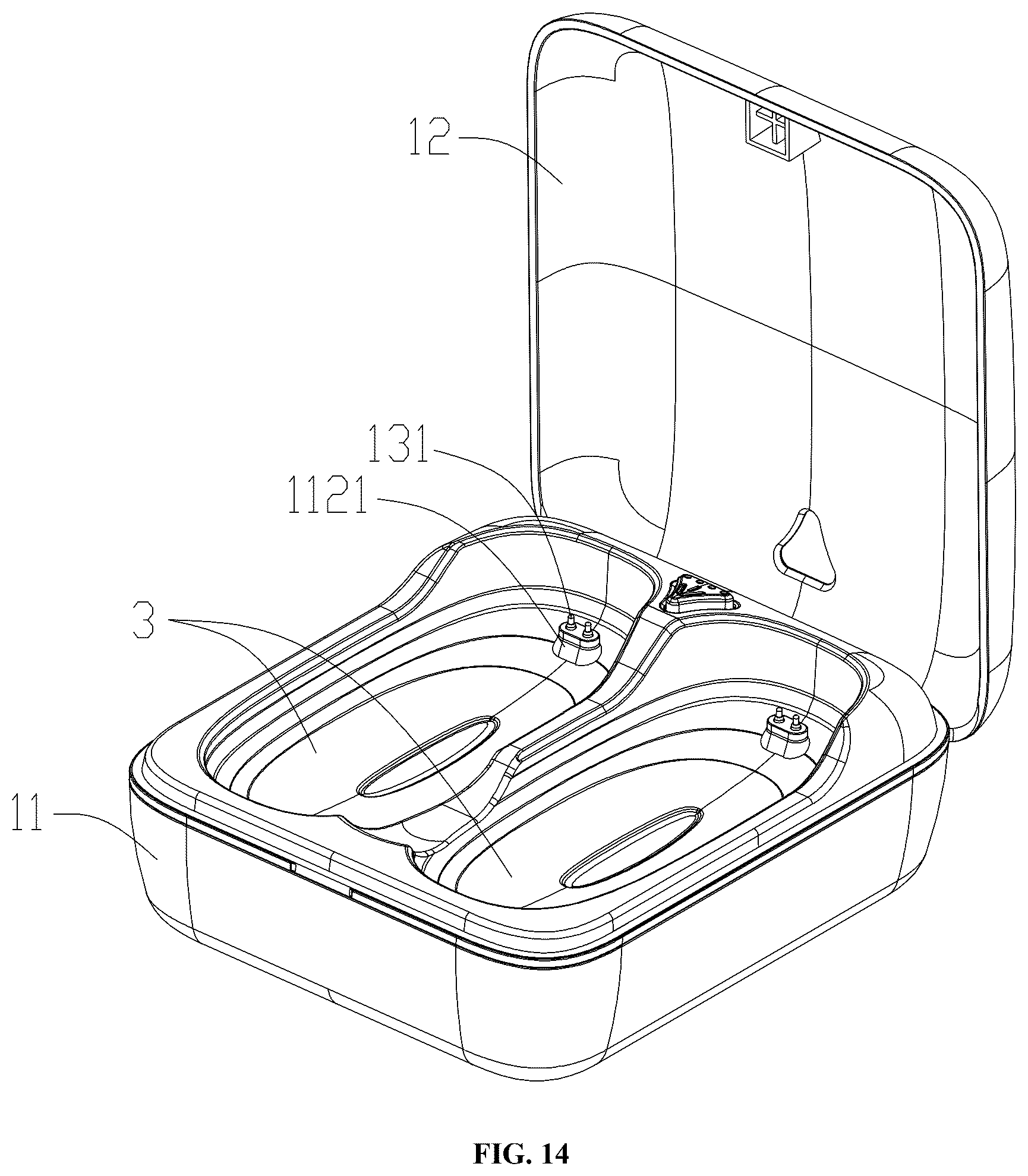 Patent US12616607 Figure 14 – Portable hand warmer charging case and hand warmer assembly