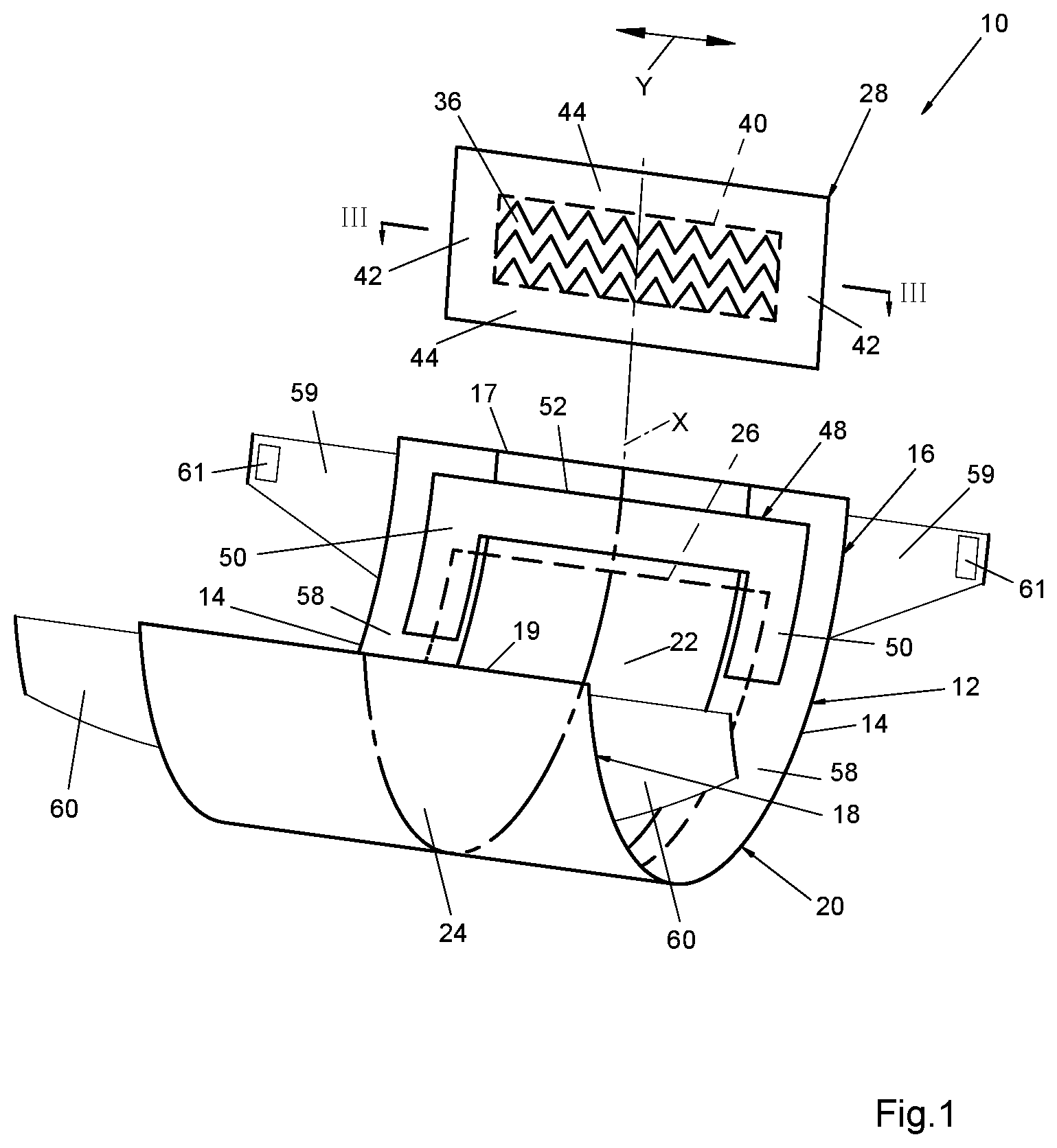 Patent US12616612 Figure 1 – Absorbent sanitary article and a method for producing the same